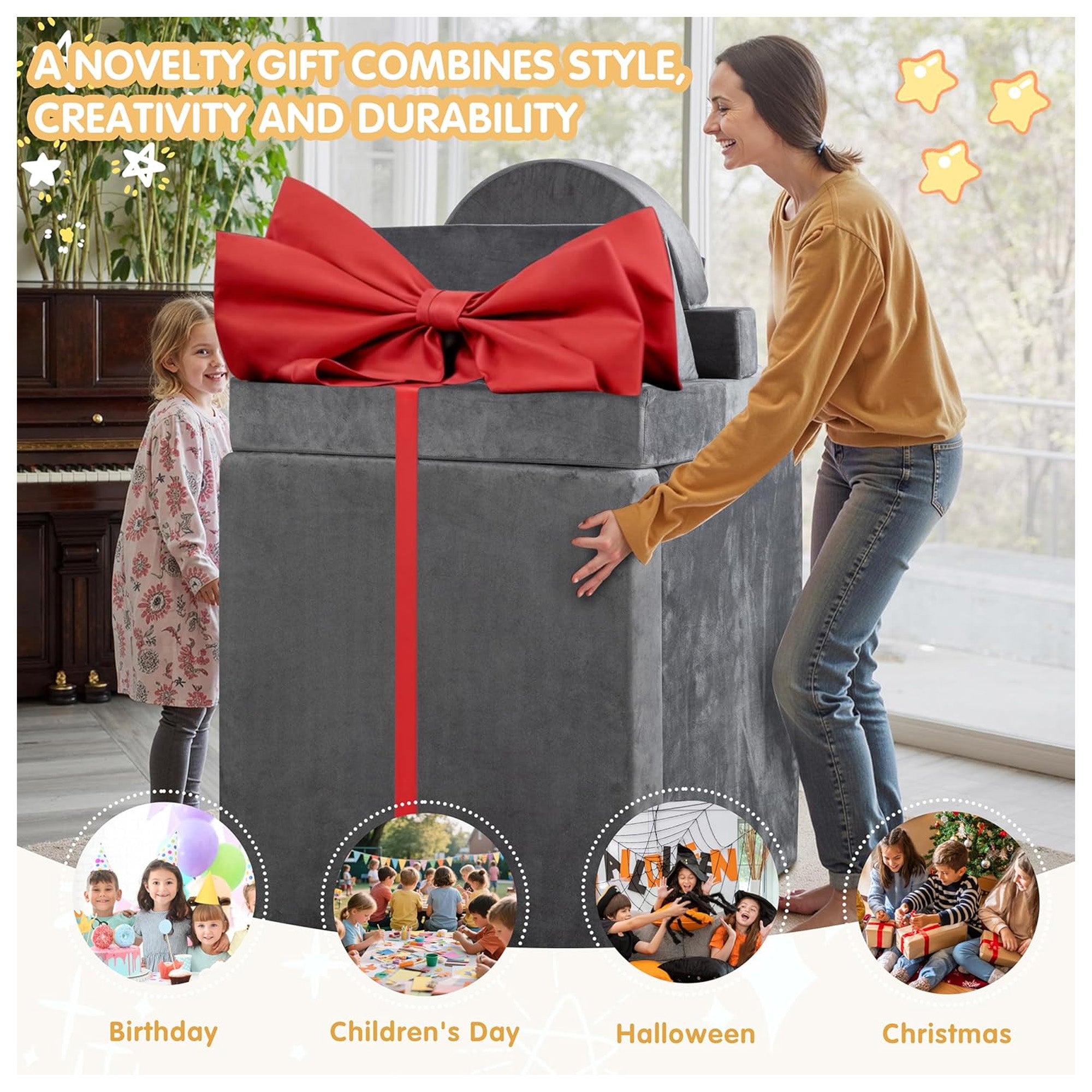 JY QAQA 18Pc Kids Play Couch, Sectional Sofa w/Convertible Design(Open Box) - VMInnovations