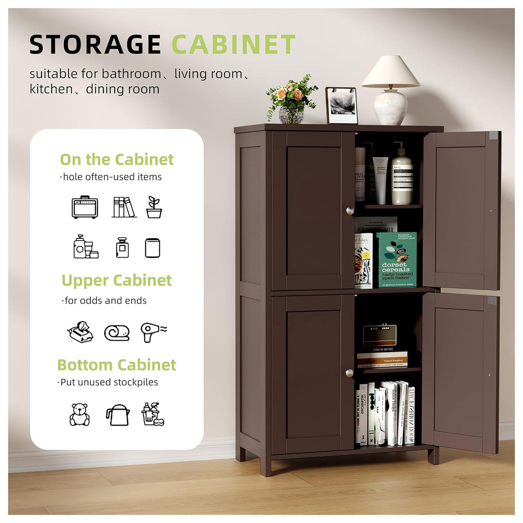 Vongrasig Storage Cabinet, Bathroom Storage Unit, Reddish Brown (For Parts) - VMInnovations