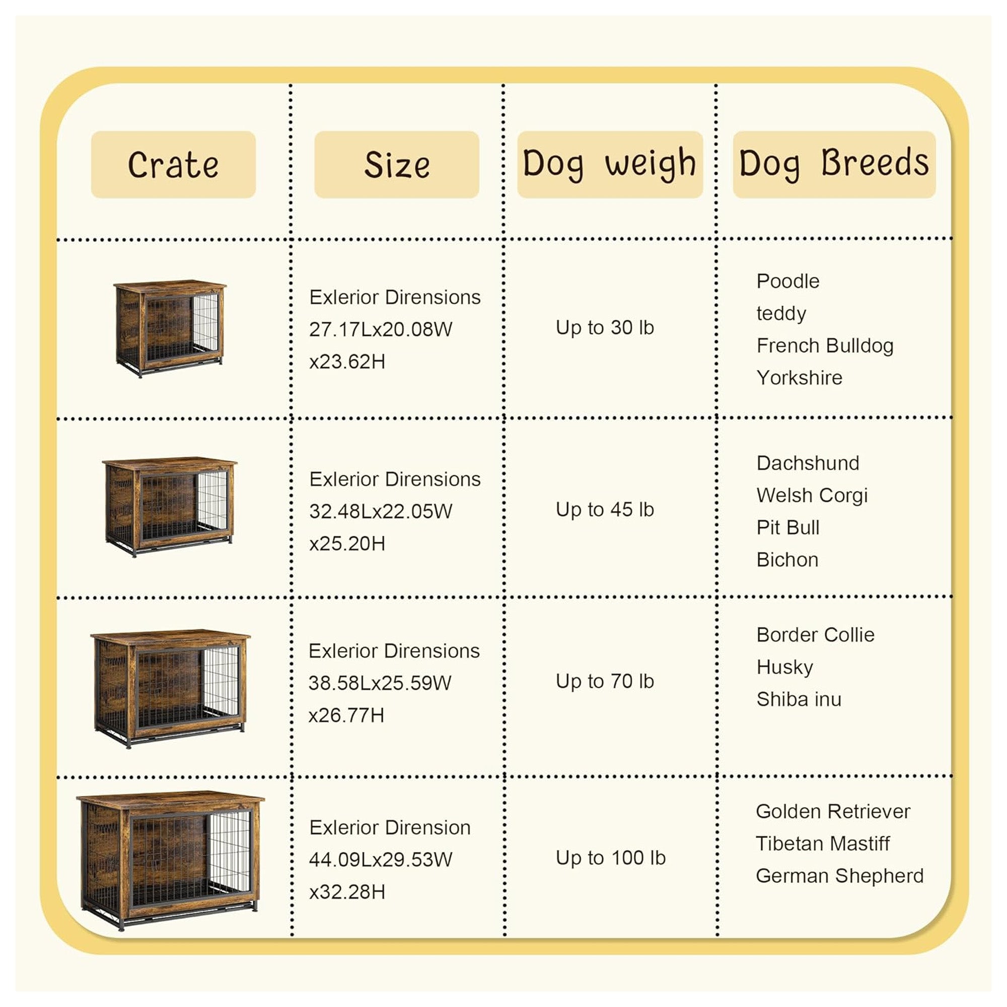 JY QAQA Wooden Crate Table, Double-Door Indoor Dog Kennel, Brown (For Parts) - VMInnovations