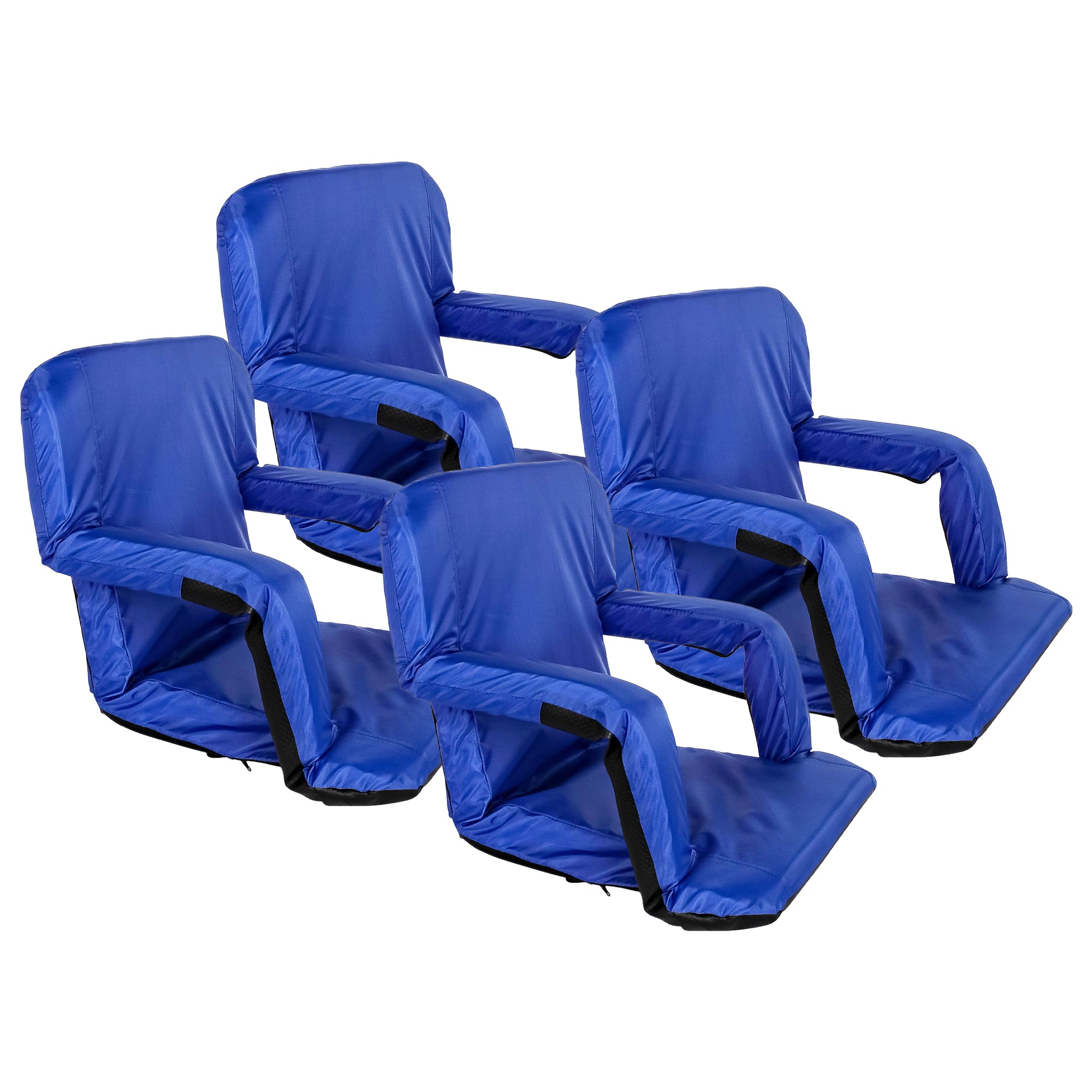 Camco 4 Pack Stadium Seat Foldable Padded Back Support Cushion , Armrests, Blue - VMInnovations