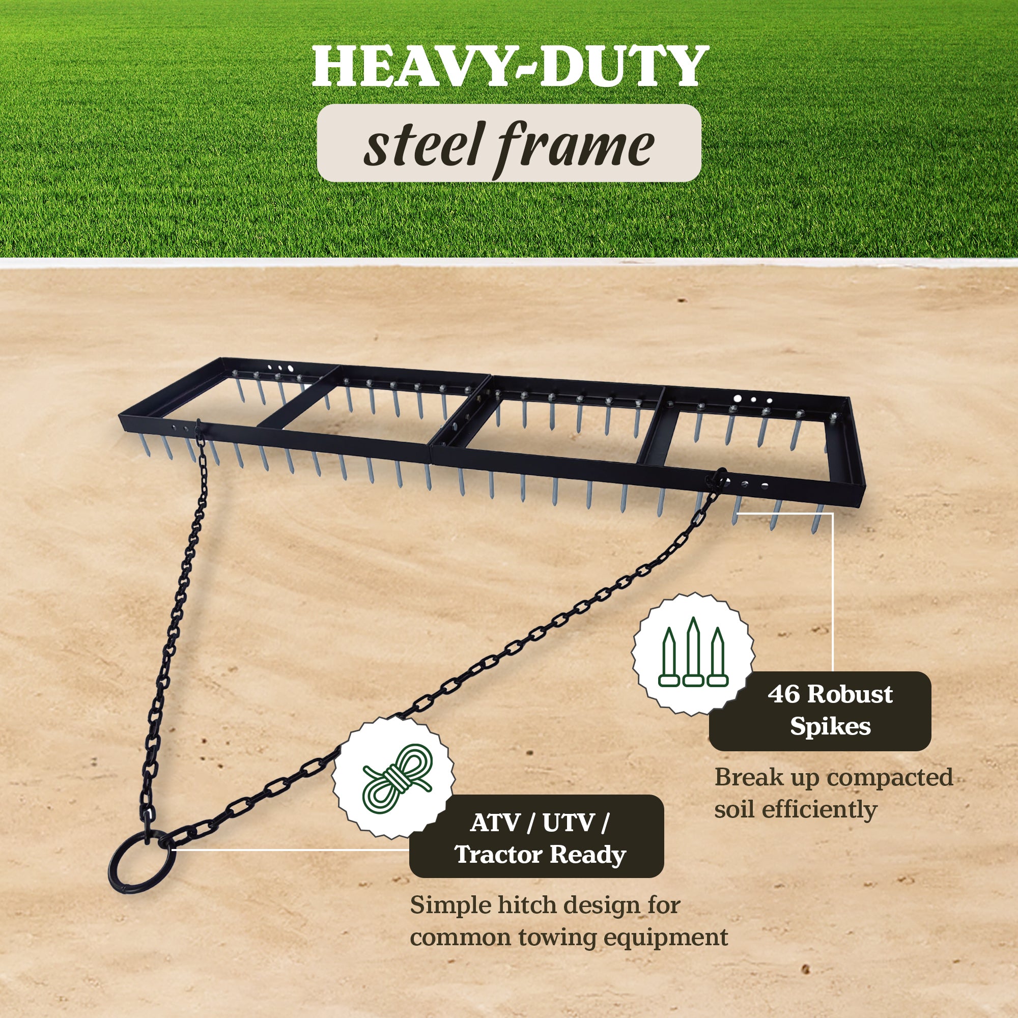 Yard Tuff Spike Drag, Tow Behind Lawn Field Leveling Attachment, 6 Ft Wide - VMInnovations