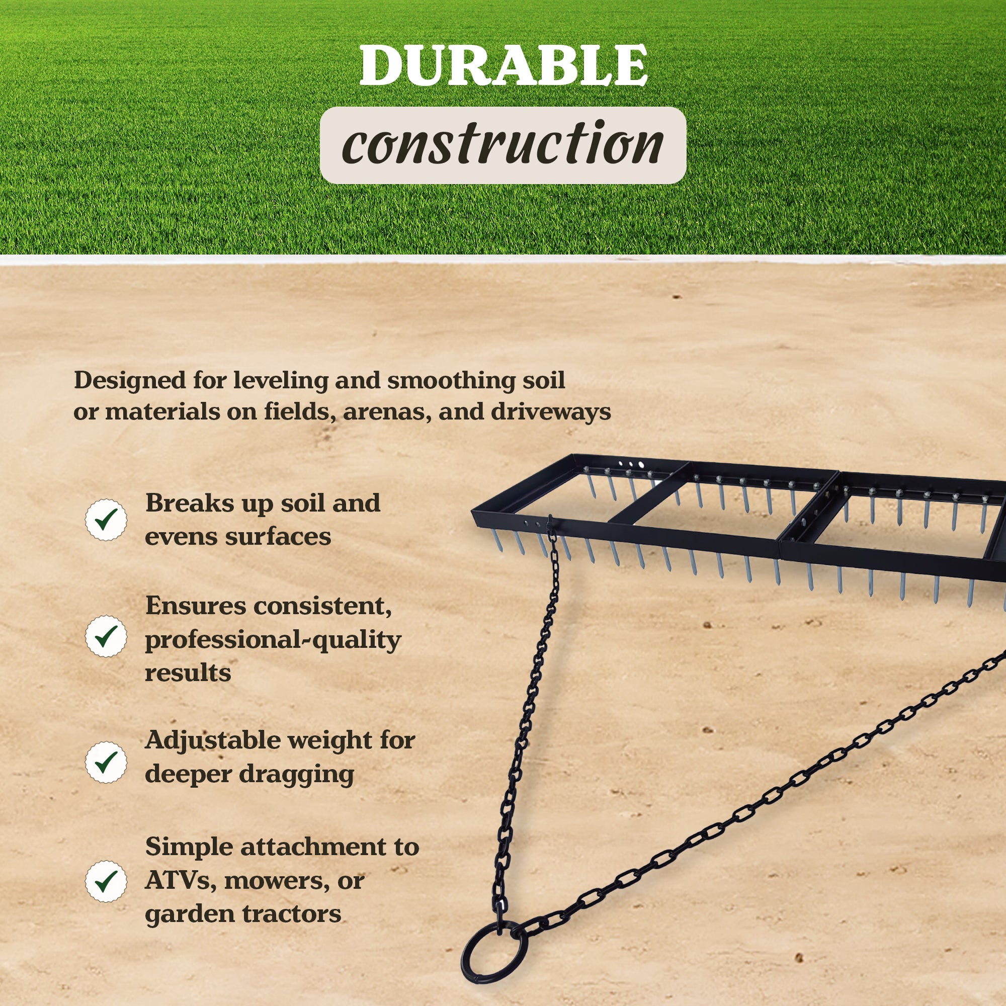 Yard Tuff Spike Drag, Tow Behind Lawn Field Leveling Attachment, 6 Ft Wide - VMInnovations