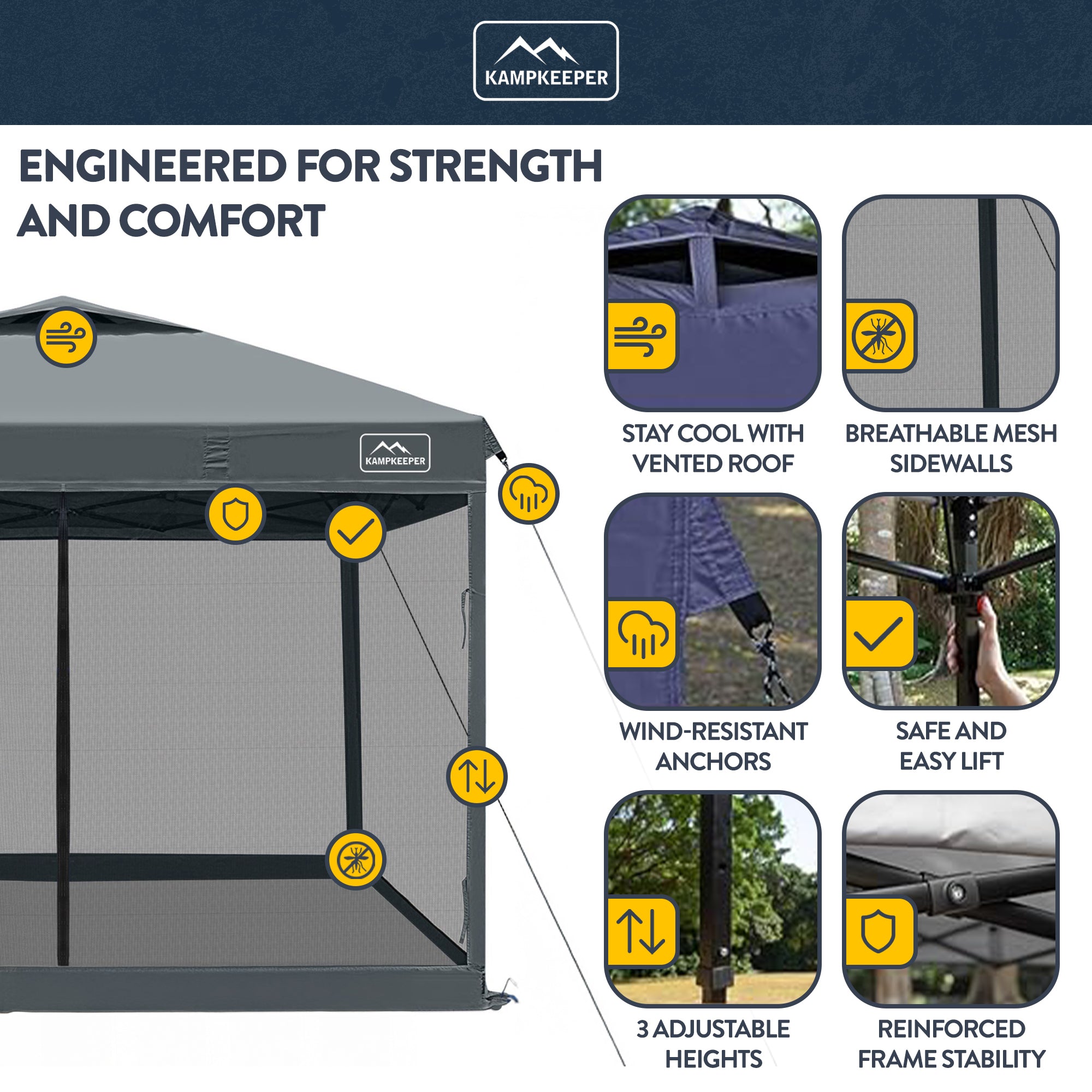 KAMPKEEPER 10x10 Pop Up Canopy Tent with Netting, Outdoor Sun Shade (Open Box)