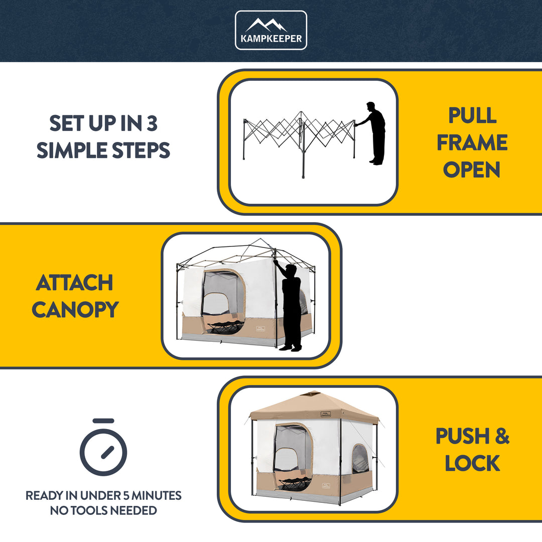 KAMPKEEPER 10x10 Pop Up Canopy with Camping Inner Tent, Fits 6 Person, Khaki
