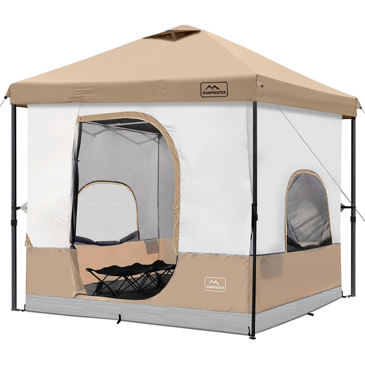 KAMPKEEPER 10x10 Pop Up Canopy with Camping Inner Tent, Fits 6 Person, Khaki