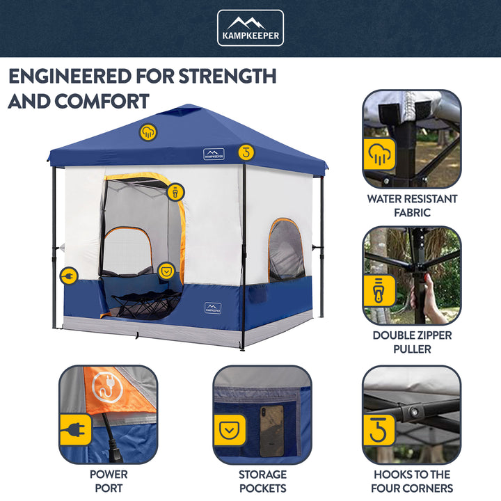 KAMPKEEPER 10x10 Pop Up Canopy with Camping Inner Tent, Fits 6 Person, Navy Blue - VMInnovations