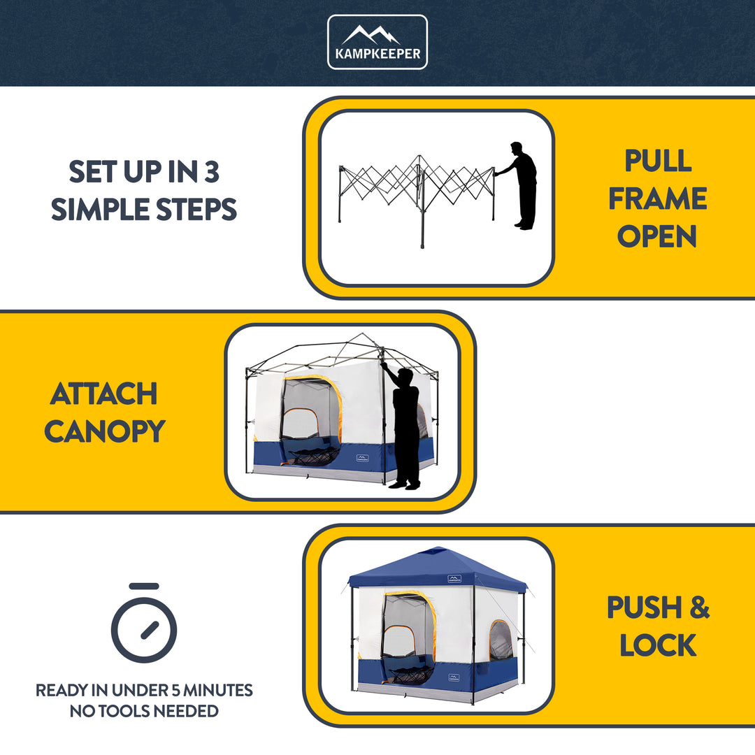 KAMPKEEPER 10x10 Pop Up Canopy with Camping Inner Tent, Fits 6 Person, Navy Blue - VMInnovations