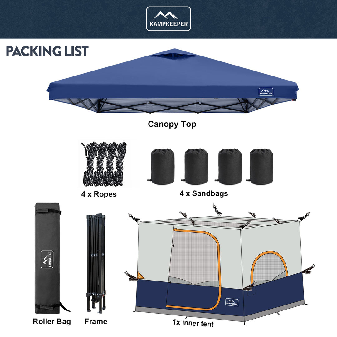KAMPKEEPER 10x10 Pop Up Canopy with Camping Inner Tent, Fits 6 Person, Navy Blue - VMInnovations