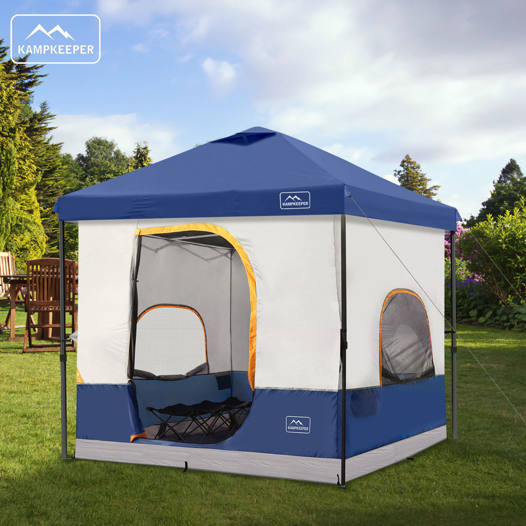 KAMPKEEPER 10x10 Pop Up Canopy with Camping Inner Tent, Fits 6 Person, Navy Blue - VMInnovations