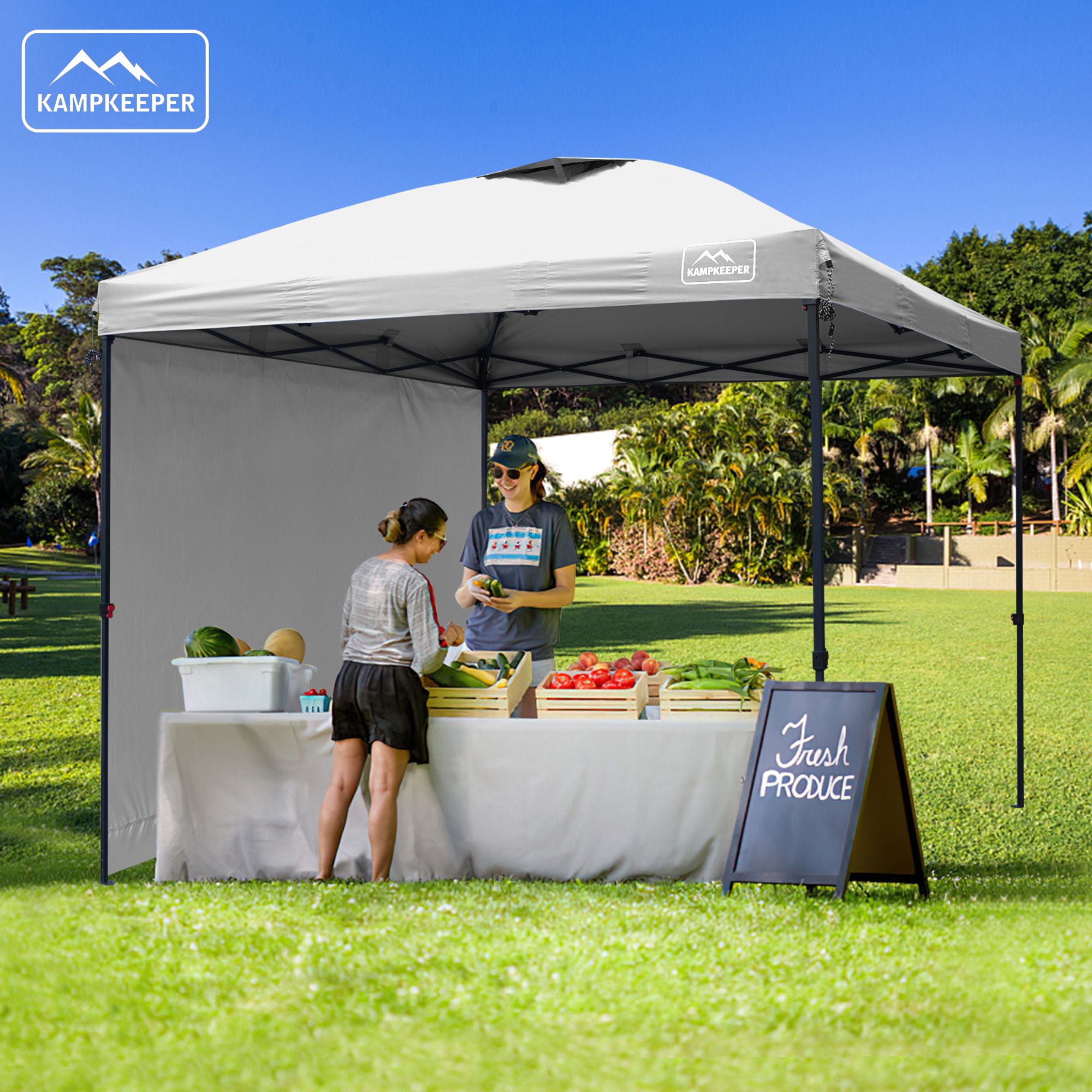 KAMPKEEPER 10x10 Pop Up Canopy Tent with 2 Sidewalls for Outdoor Use, White