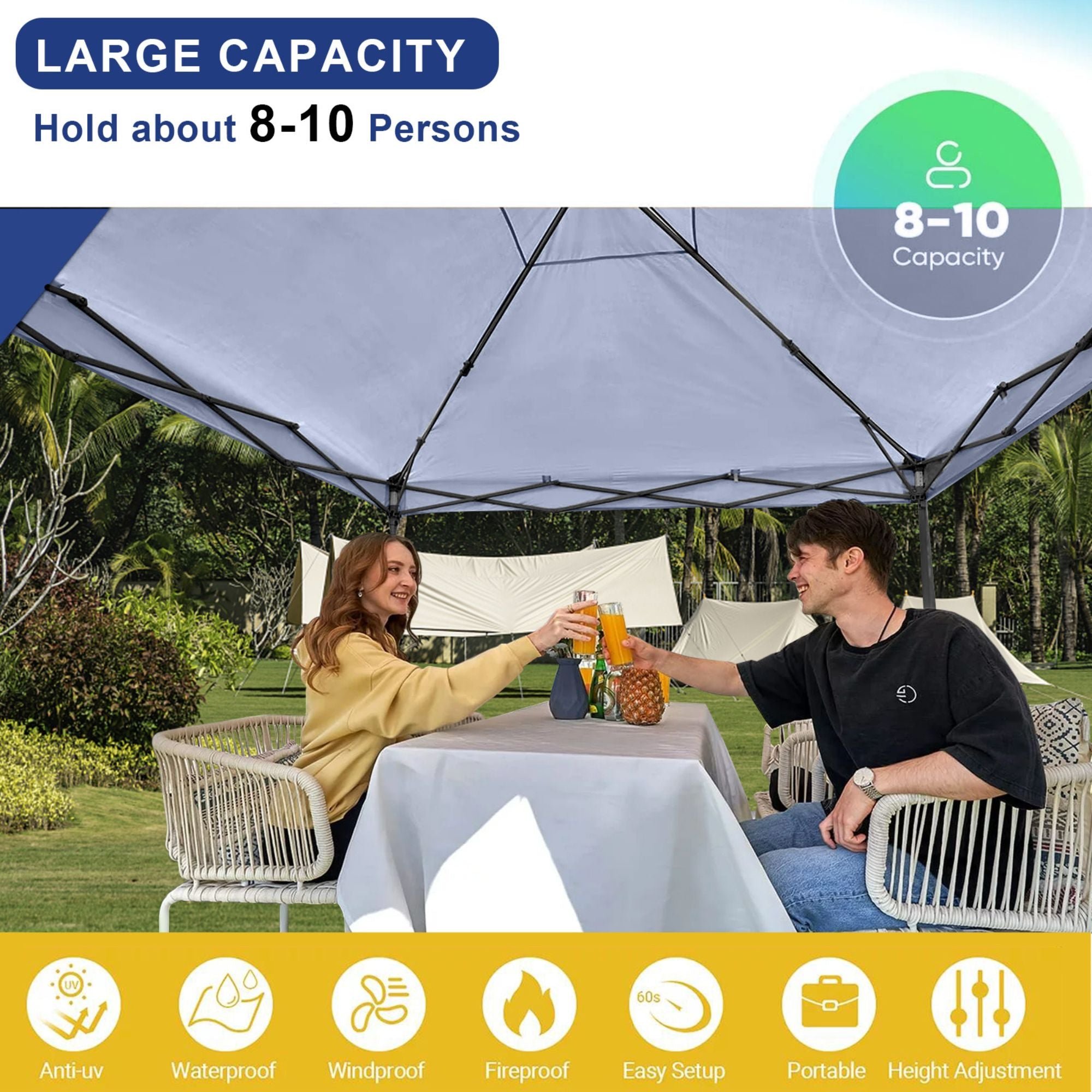 KAMPKEEPER 10x10 Pop Up Canopy Tent with 2 Sidewalls, Navy Blue (Open Box)
