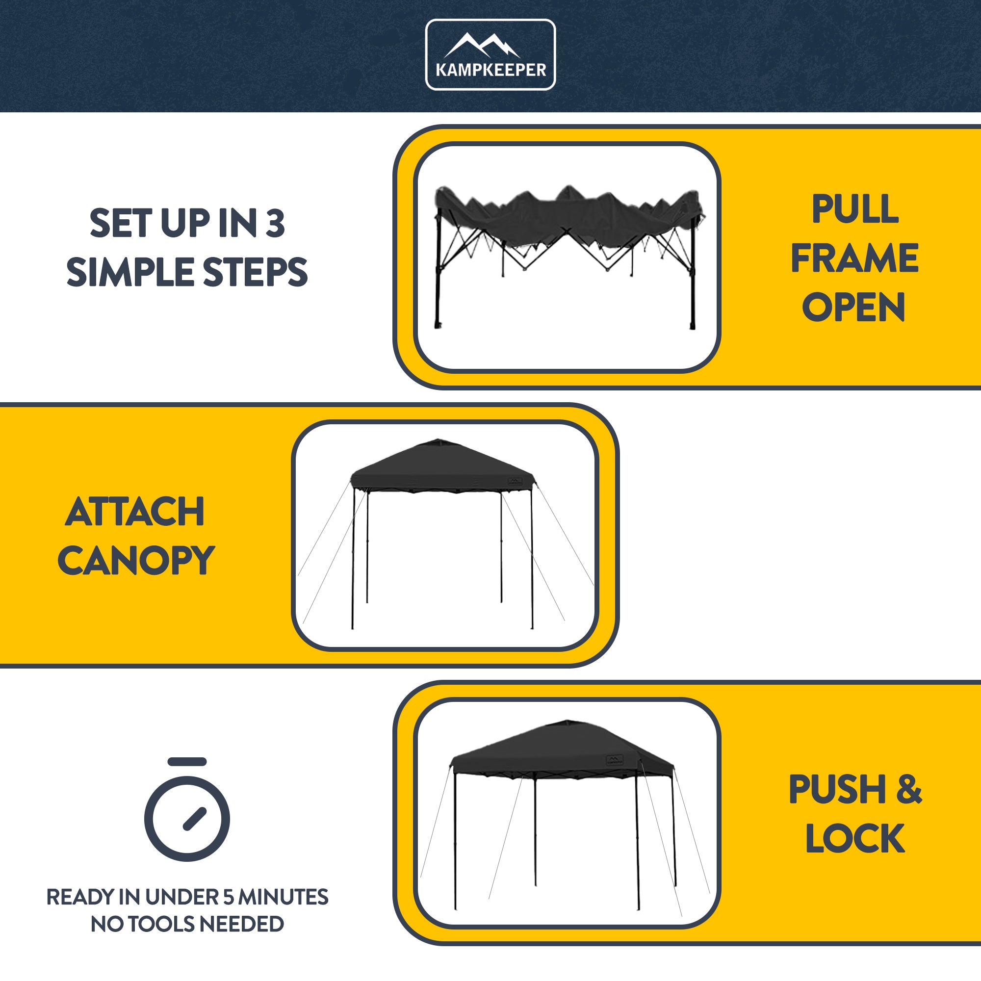 KAMPKEEPER 10x10 Pop Up Canopy Tent with 2 Sidewalls for Outdoor Use, Black