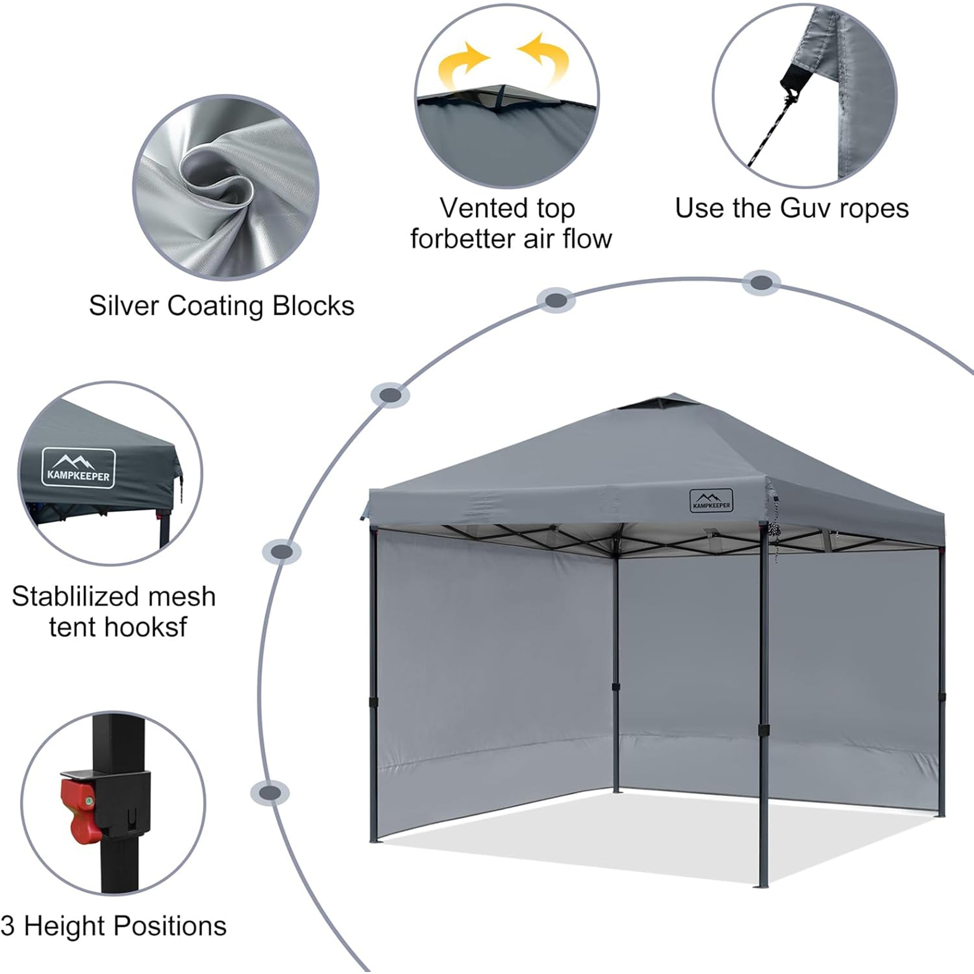 KAMPKEEPER 10x10 Pop Up Canopy Tent with 2 Sidewalls for Outdoor Use, (Open Box)