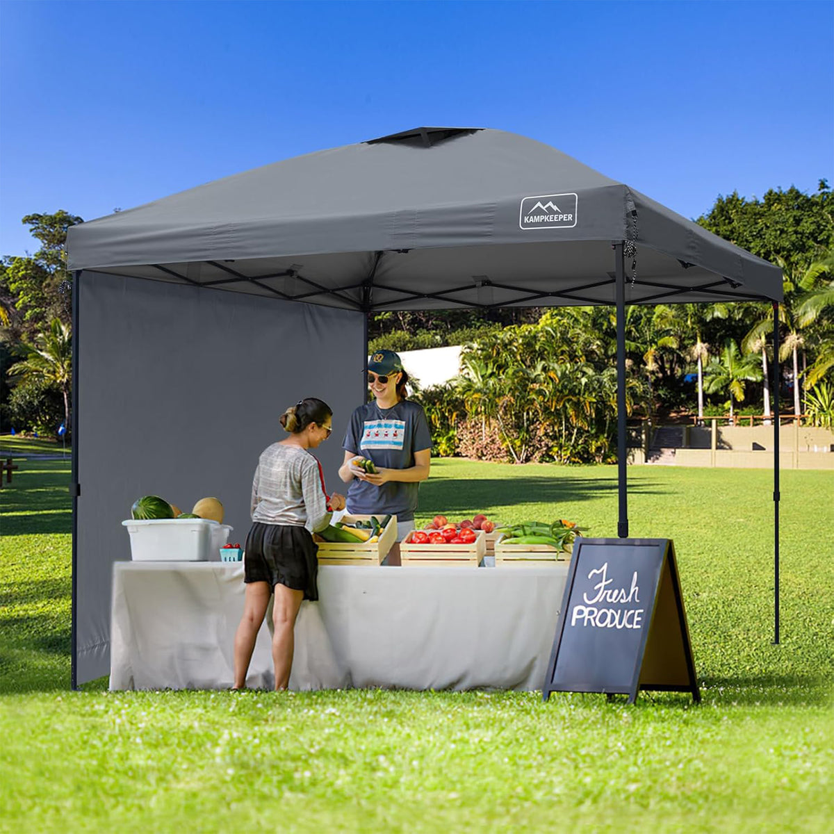 KAMPKEEPER 10x10 Pop Up Canopy Tent with 2 Sidewalls for Outdoor Use, (Open Box)