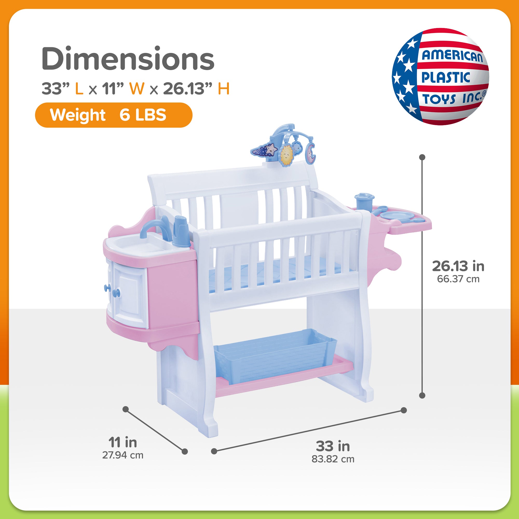 American Plastic Toys Kids My Very Own Nursery Baby Doll Playset with Crib, Pink - VMInnovations