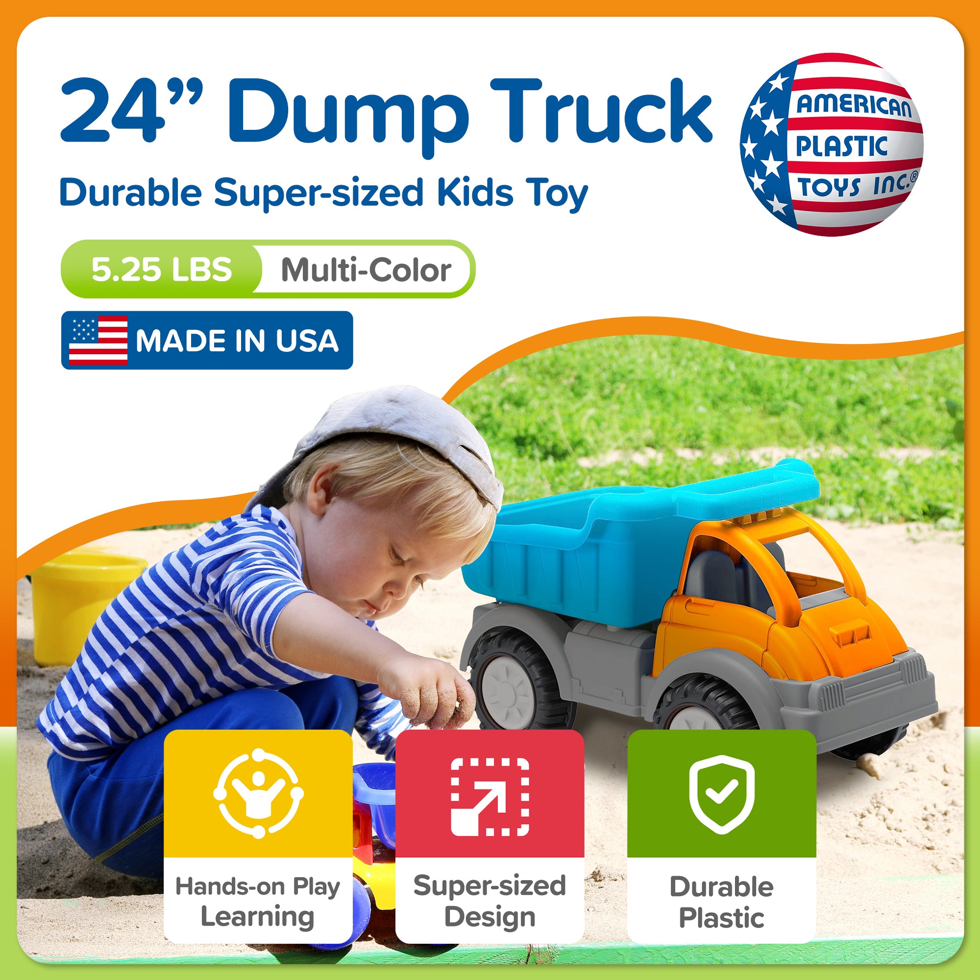 American Plastic Toys Dump Truck, Large Bed for Sand, Dirt or Toys (Open Box)