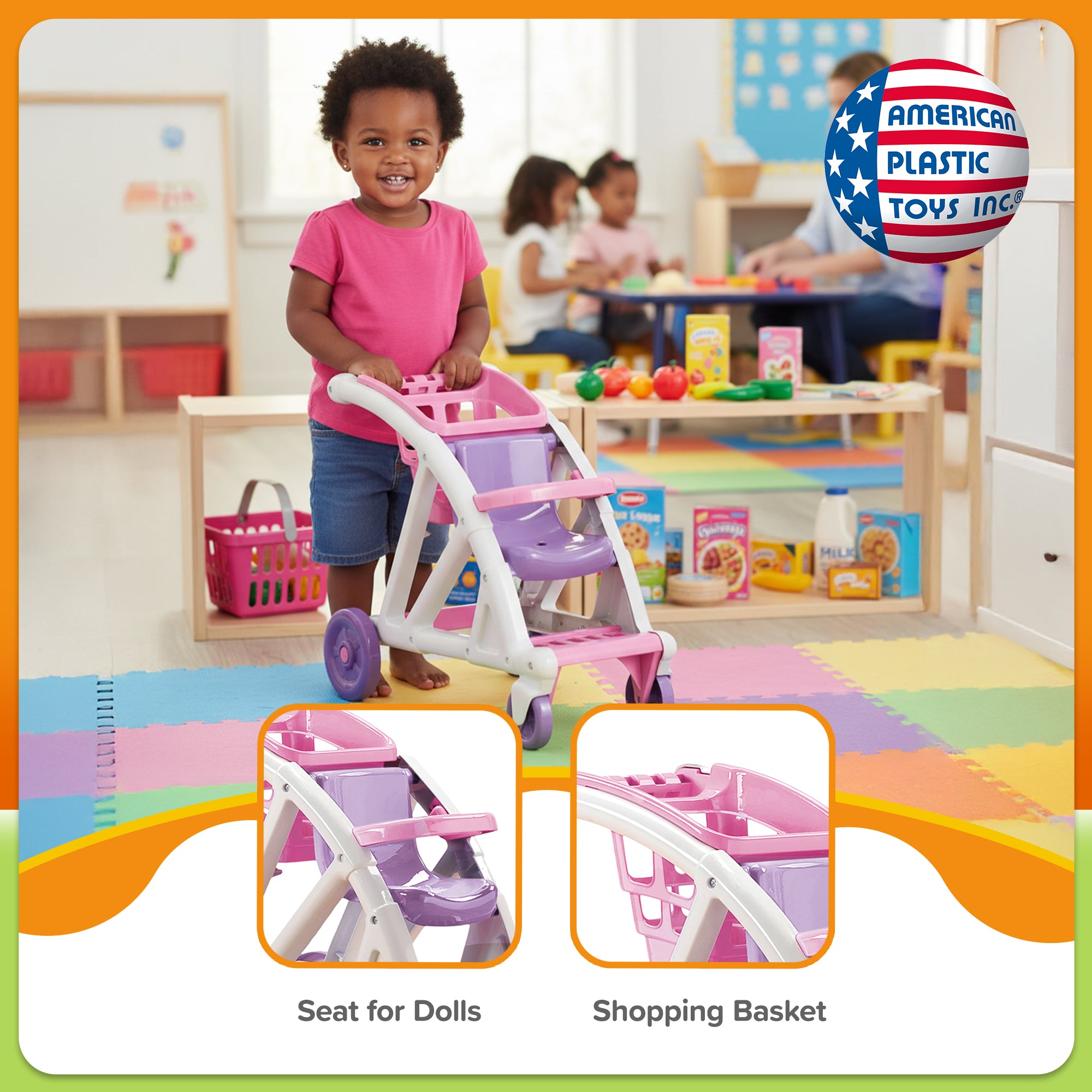 American Plastic Toys Shop w/Me Stroller for Toddler & Kids Ages 2+ (Open Box) - VMInnovations