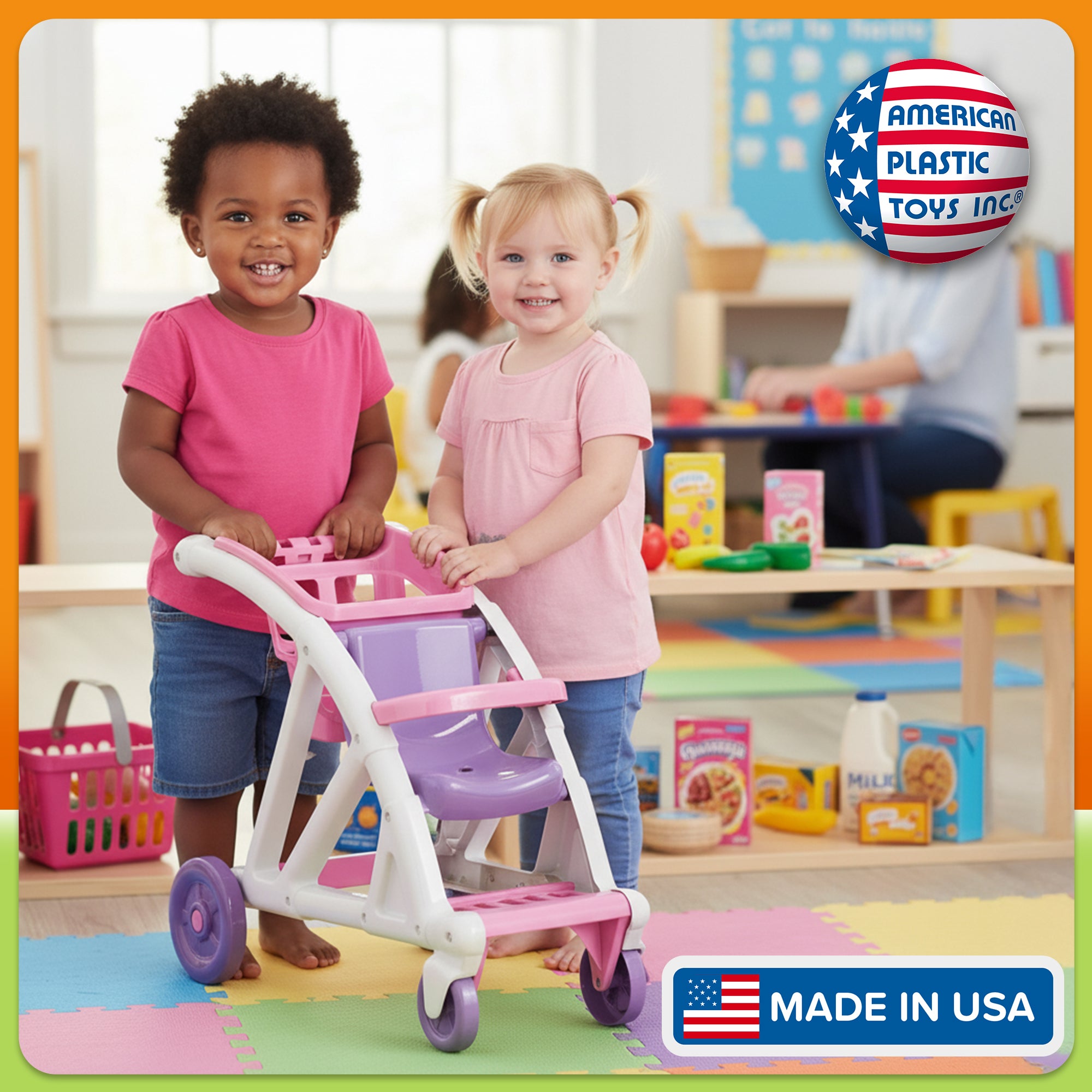 American Plastic Toys Shop w/Me Stroller for Toddler & Kids Ages 2+ (Open Box) - VMInnovations