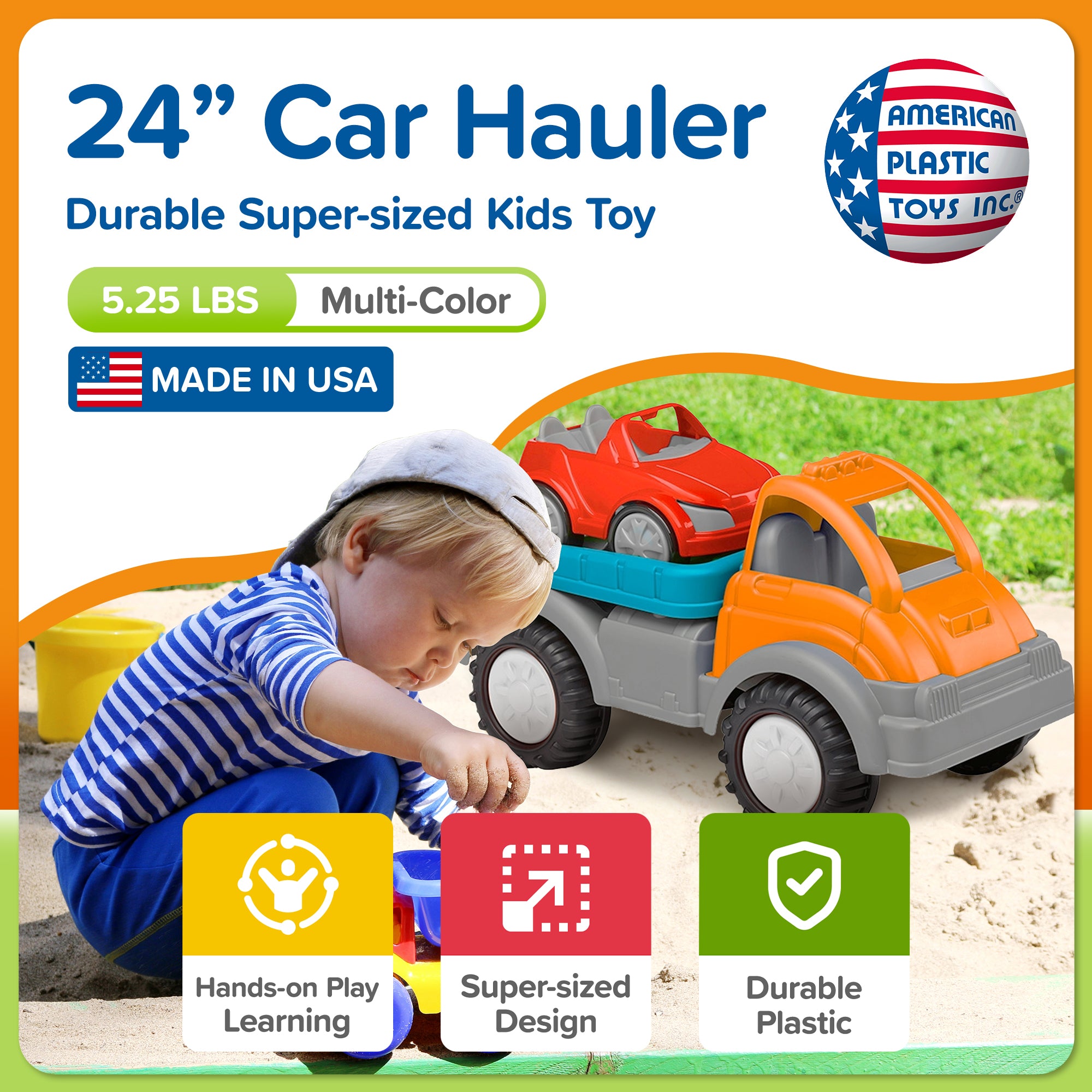 American Plastic Toys Gigantic Car Hauler Truck for Toddlers with Tilting Bed - VMInnovations