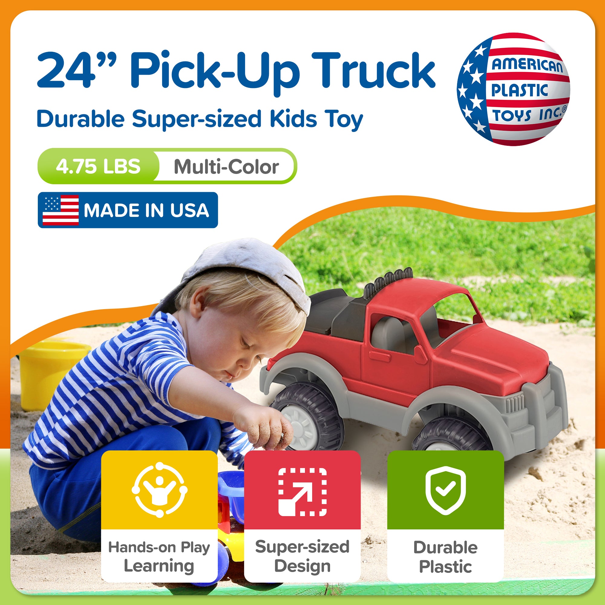 American Plastic Toys Pick-Up Truck, Large Bed for Sand, Dirt or Toys (Open Box) - VMInnovations
