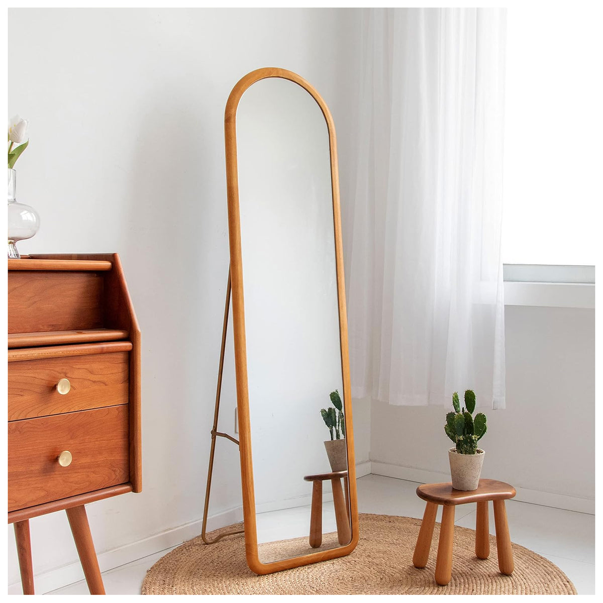 COZAYH Arched Full Length Mirror with Stand, Solid Wood Frame (Open Box) - VMInnovations