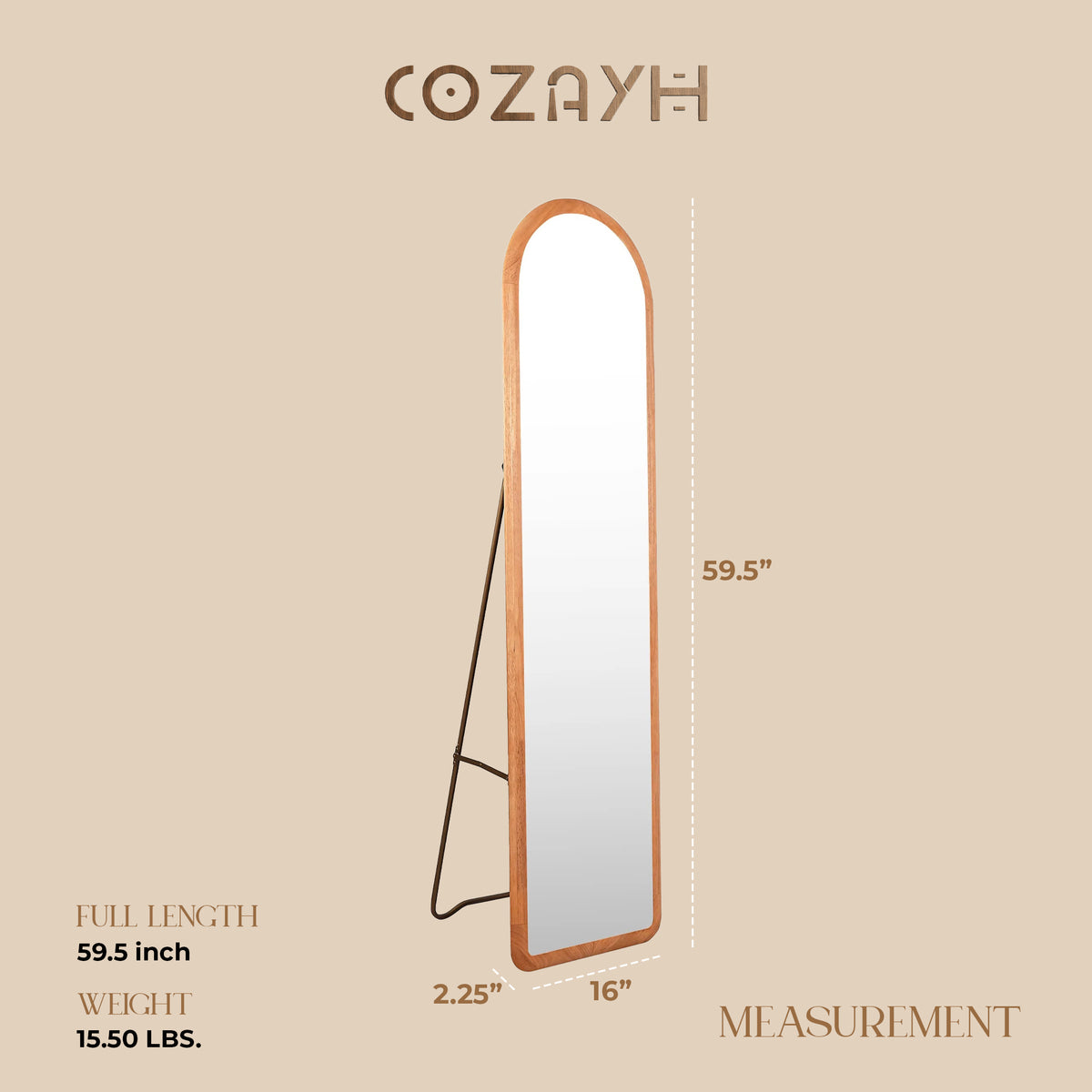 COZAYH Arched Full Length Mirror with Stand, Solid Wood Frame (Open Box) - VMInnovations