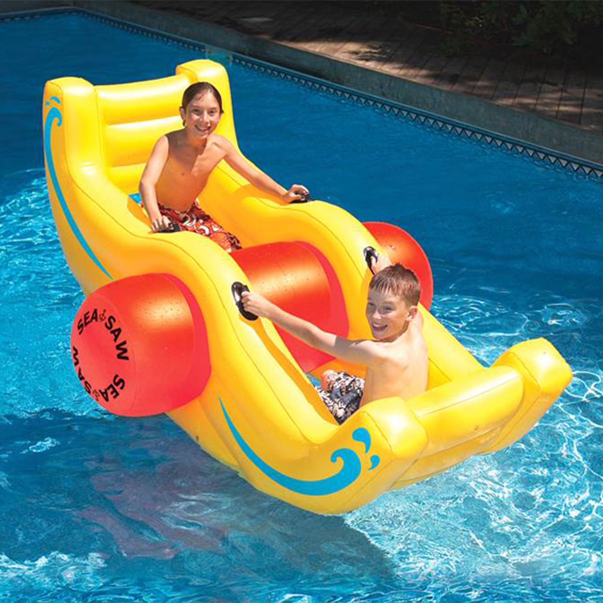 Swimline 9058 Sea-Saw Water Rocker Inflatable PVC 2 Person Pool Float, Yellow (Refurbished)