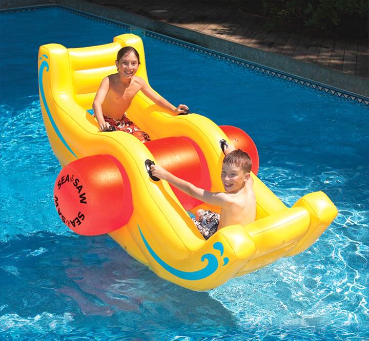 Swimline Pool Inflatable 2 Person Sea Saw Rocker Float with Electric Air Pump - VMInnovations
