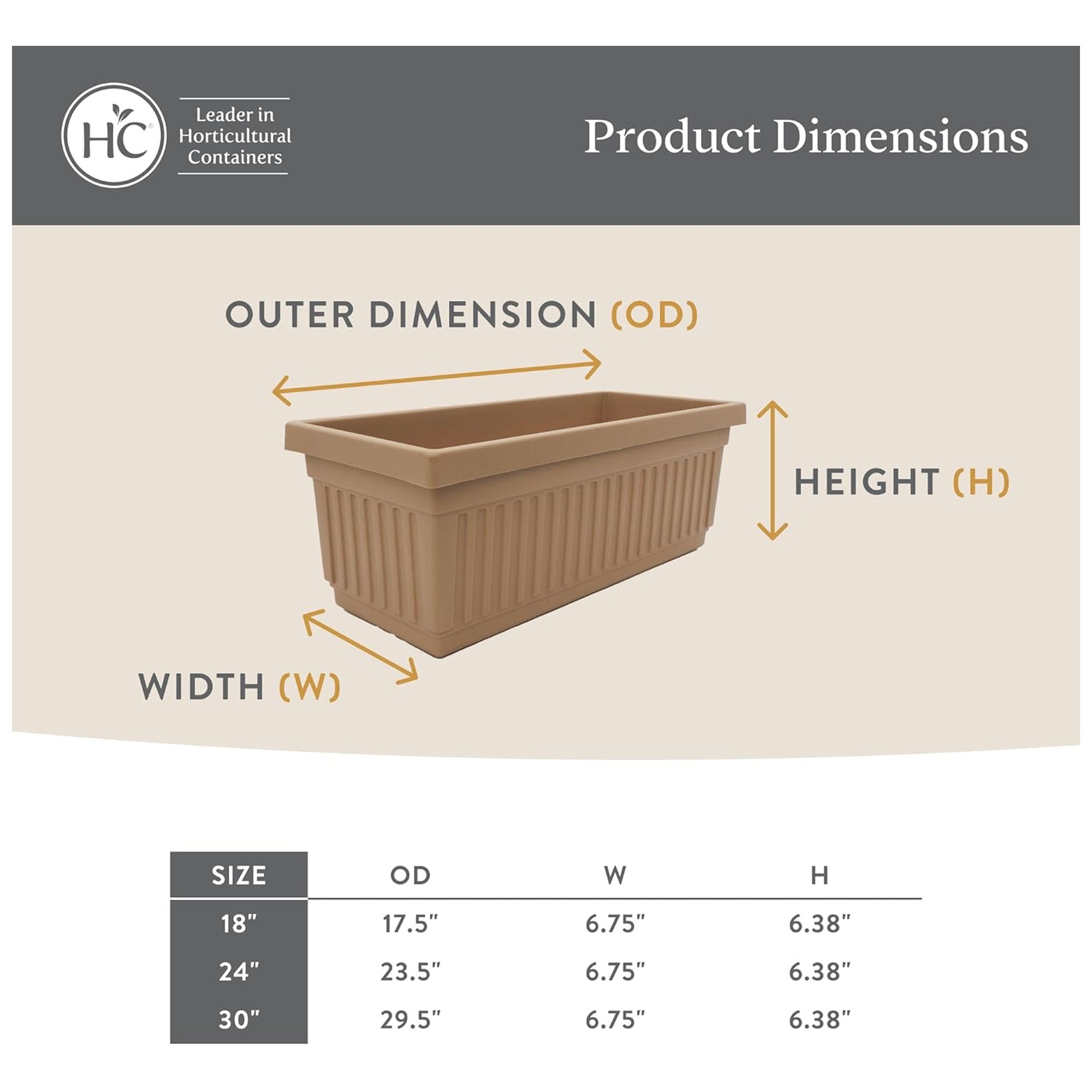 The HC Companies 18-Inch Venetian Window Planter Box with Drain Plug, Warm Gray
