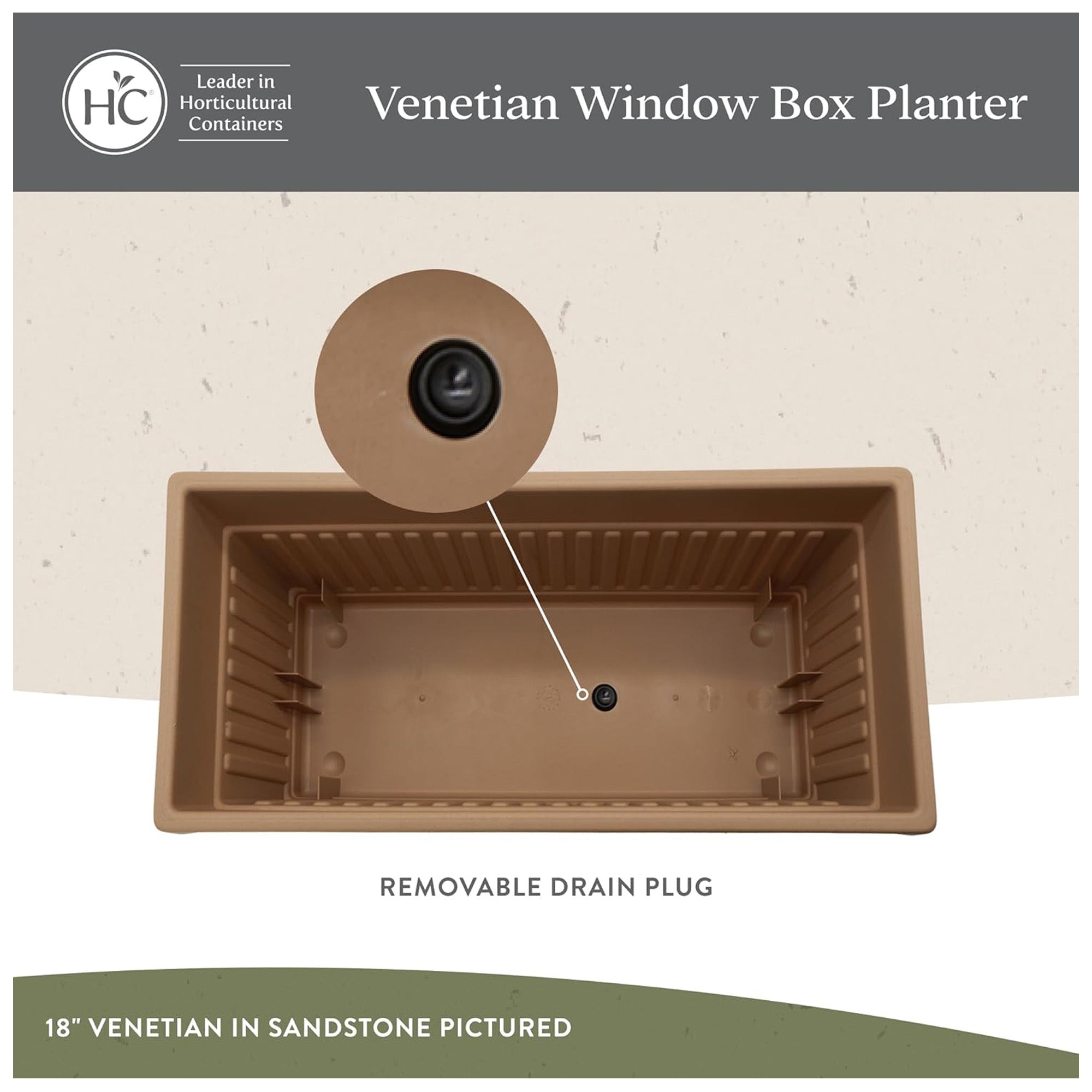 The HC Companies 18-Inch Venetian Window Planter Box with Drain Plug, Chocolate