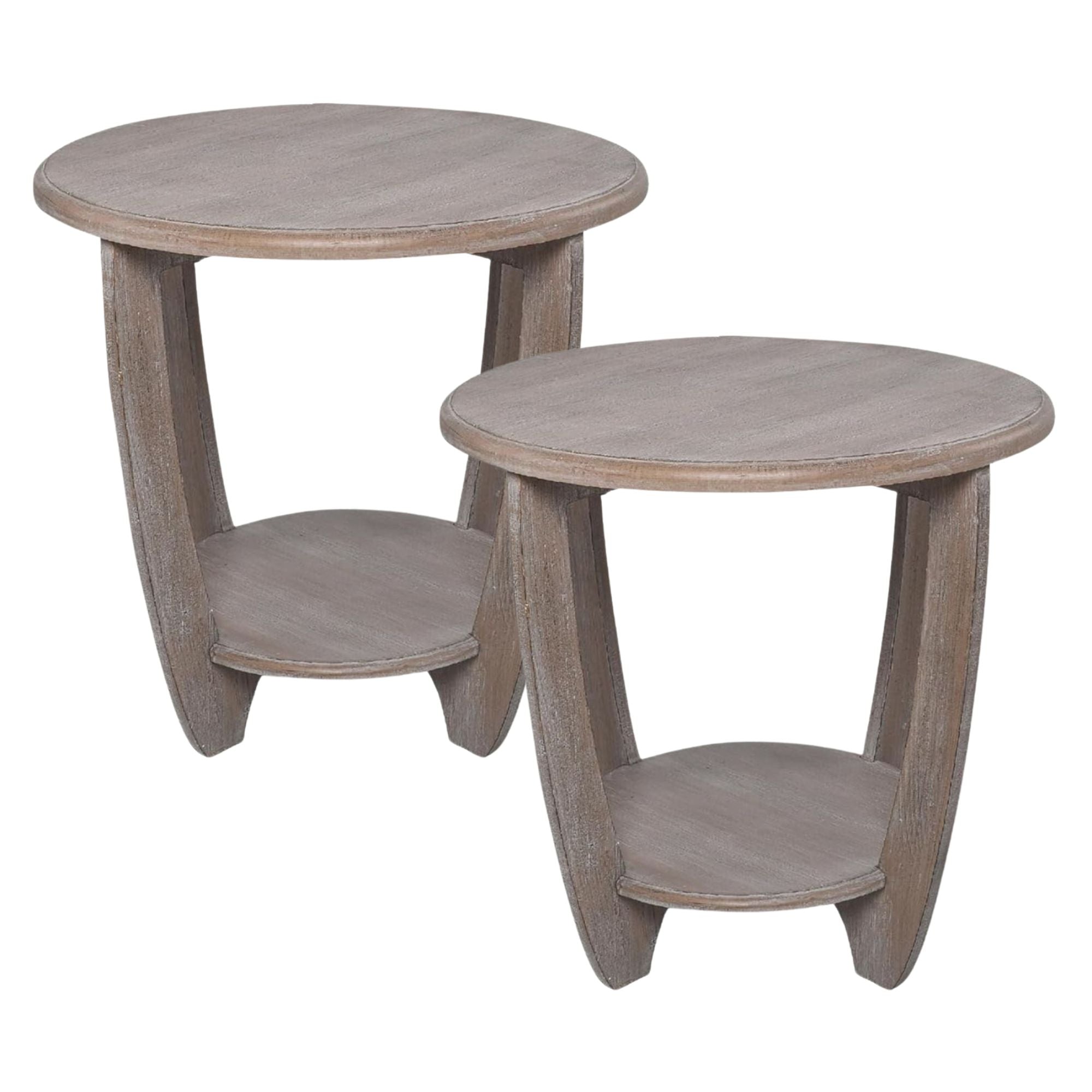 COZAYH Rustic Farmhouse Wooden End Table & Storage Shelf, Vintage Grey, Set of 2