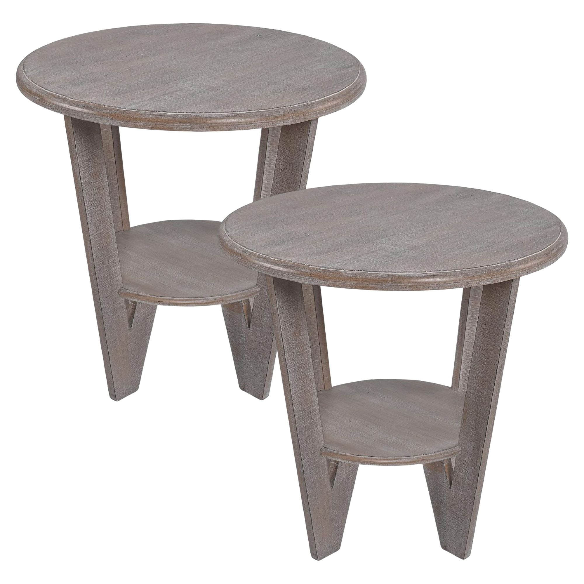 COZAYH Rustic Farmhouse Wooden End Table & Storage Shelf, Vintage Grey, Set of 2