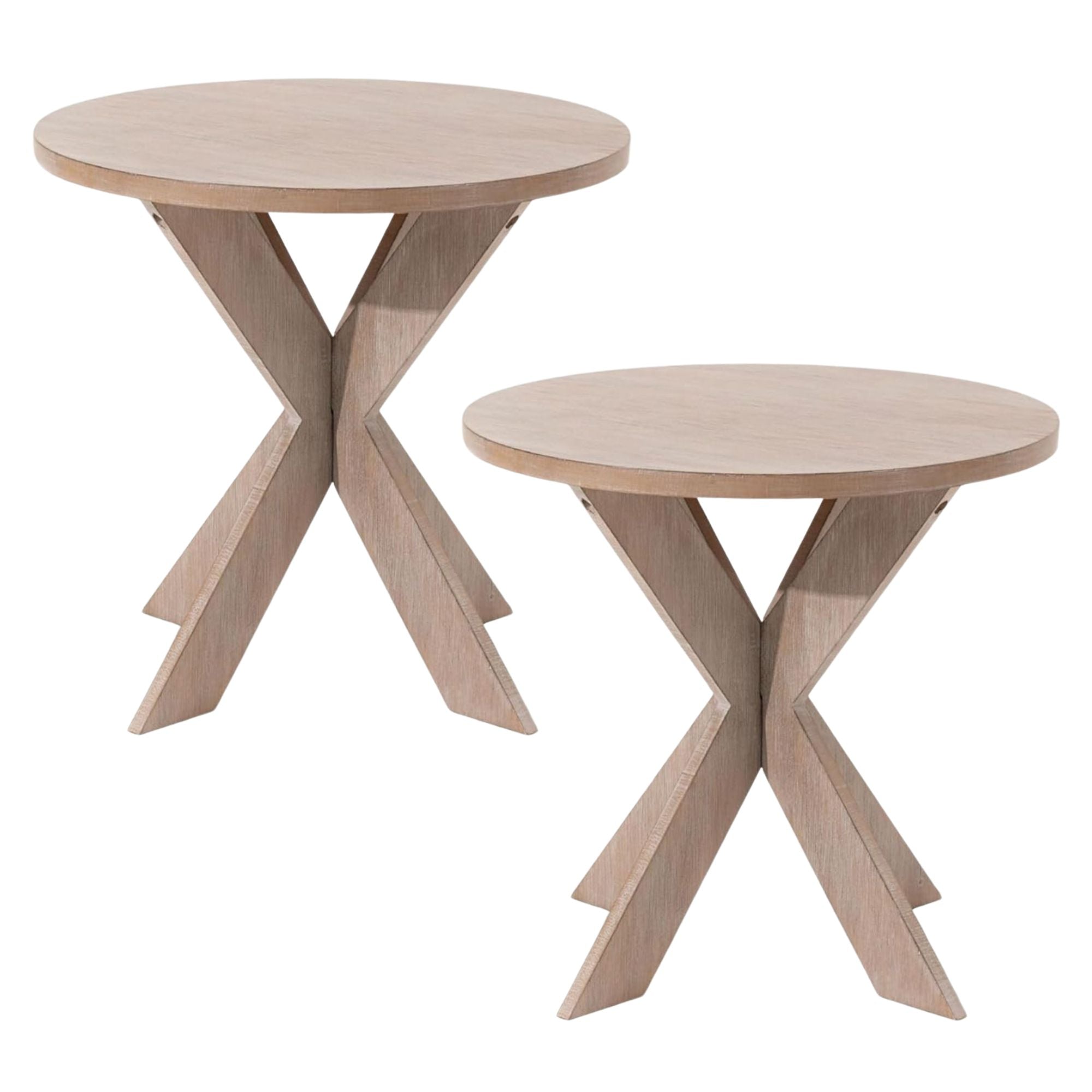 COZAYH Farmhouse Round Wooden End Table with Cross Legs, Vintage Grey, Set of 2 - VMInnovations