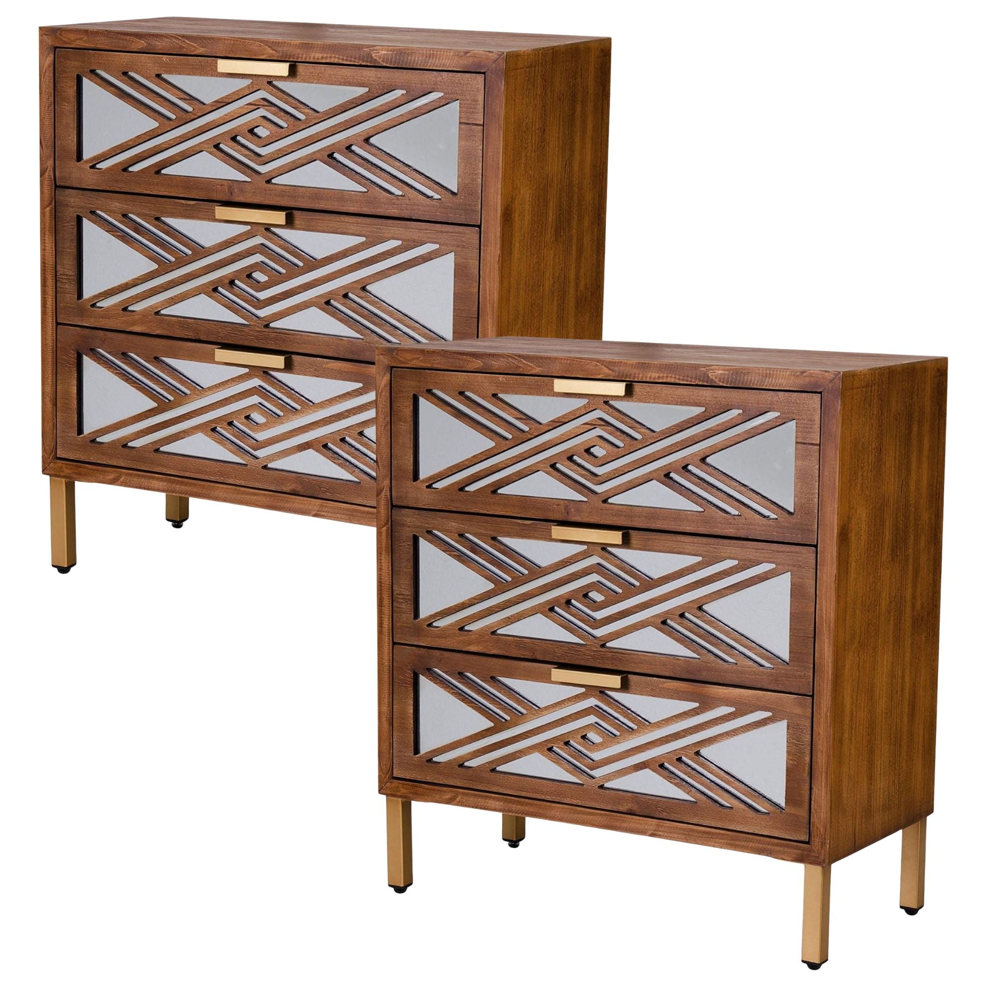 COZAYH 3-Drawer Modern Accent Dresser Mirror Front Storage Cabinet, Set of 2 - VMInnovations