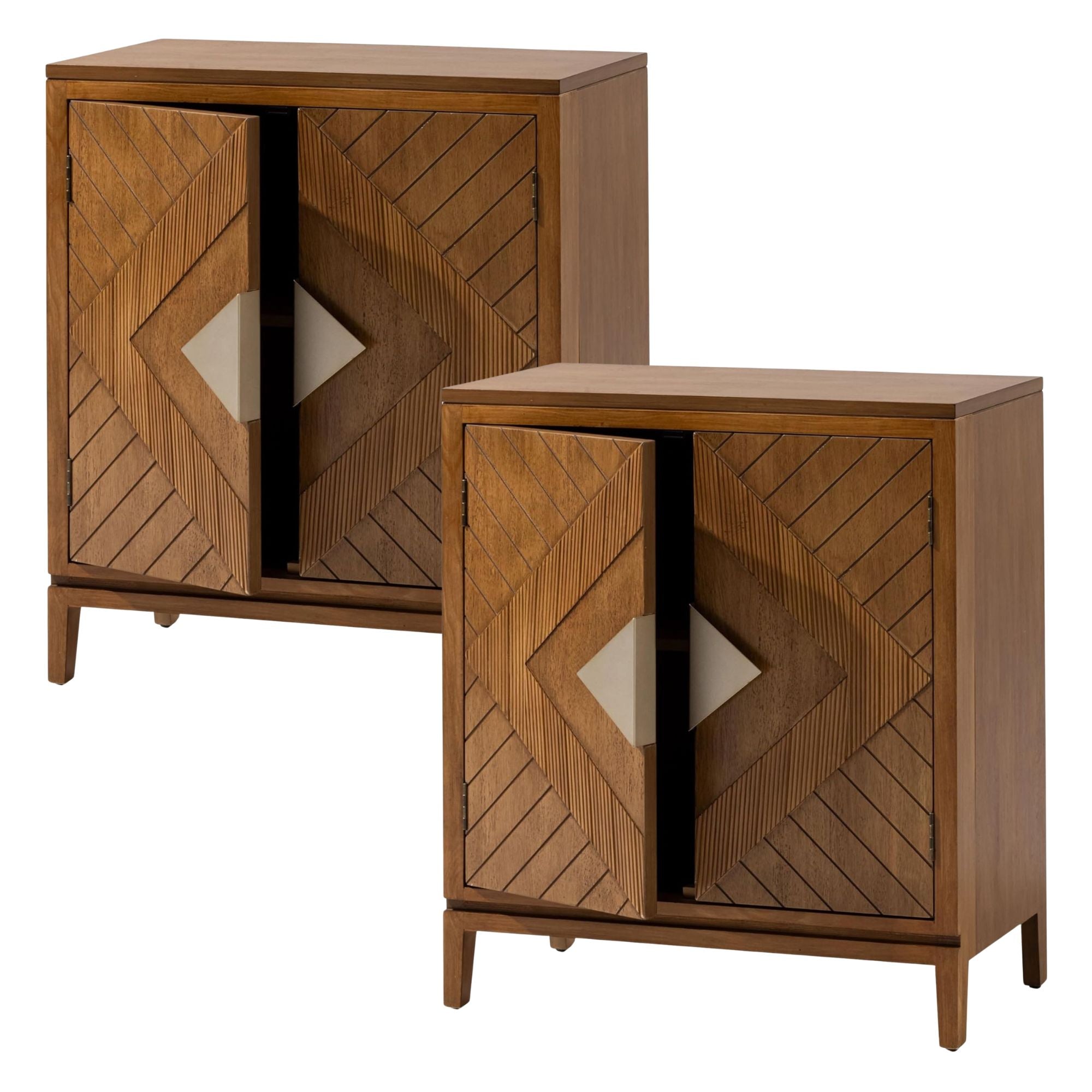 COZAYH Storage Cabinet Modern Wood Sideboard Buffet Geometric Doors, Set of 2 - VMInnovations