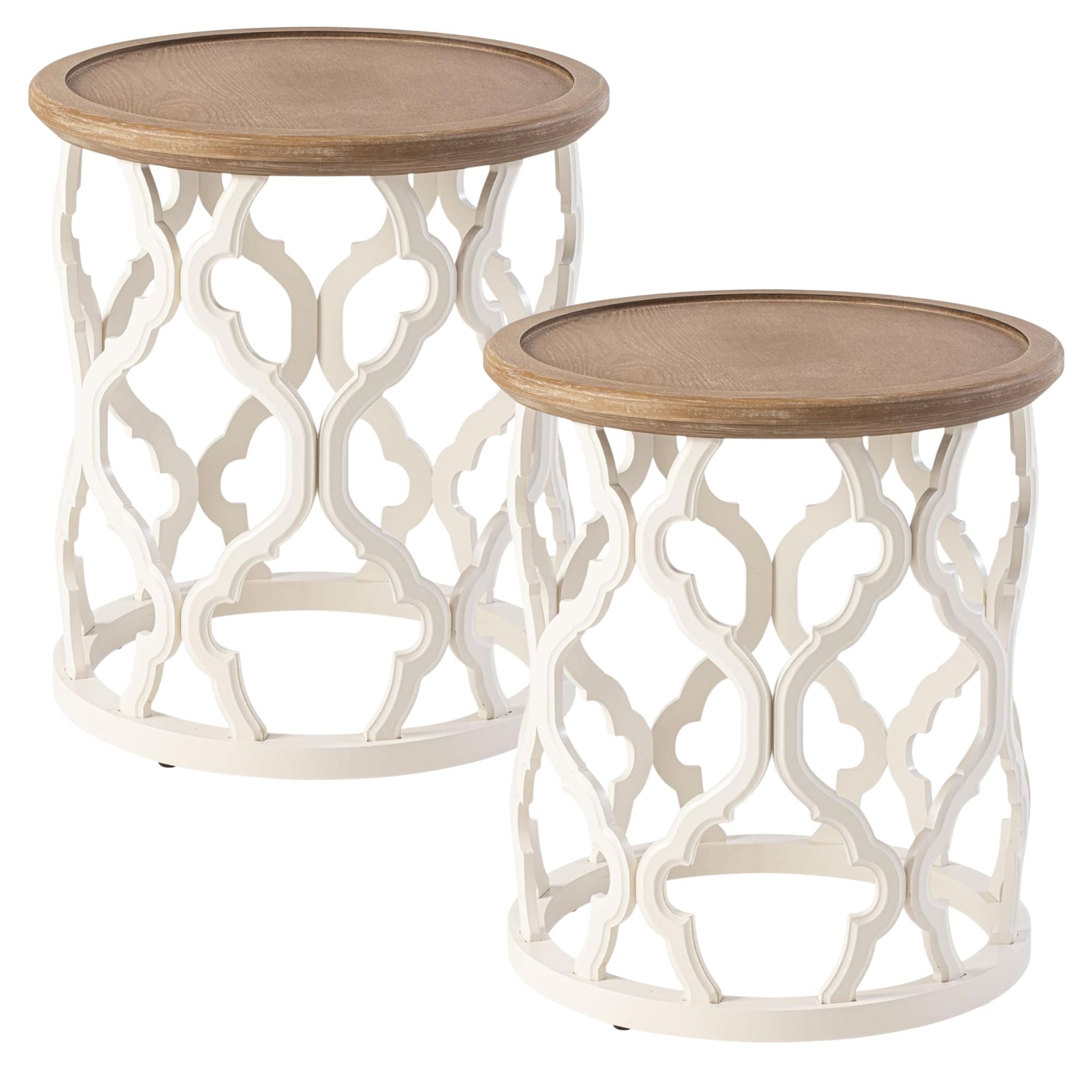 COZAYH Rustic Table Round Accent Wood Tray Top Curved Base Furniture, Set of 2 - VMInnovations