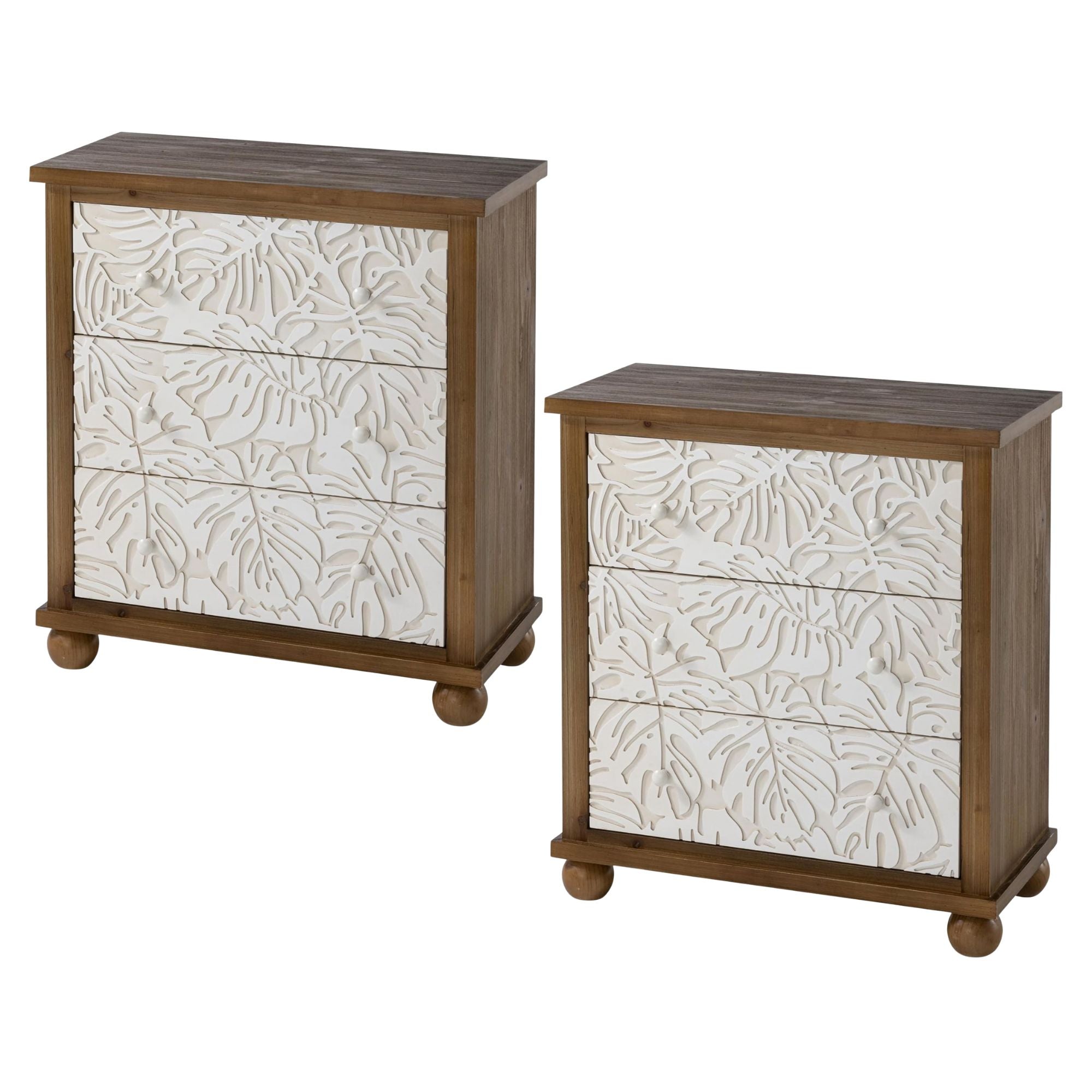 COZAYH Rustic Farmhouse Dresser with Carved Leaves Pattern & 3 Drawers, Set of 2 - VMInnovations