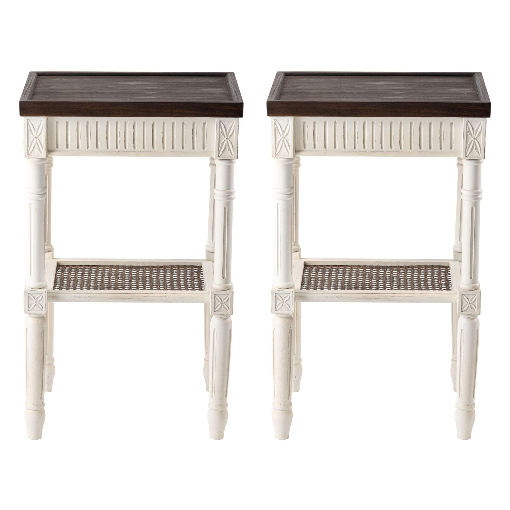 COZAYH French Country Accent End Table, Wood Tray Top Side Table, Brown & White