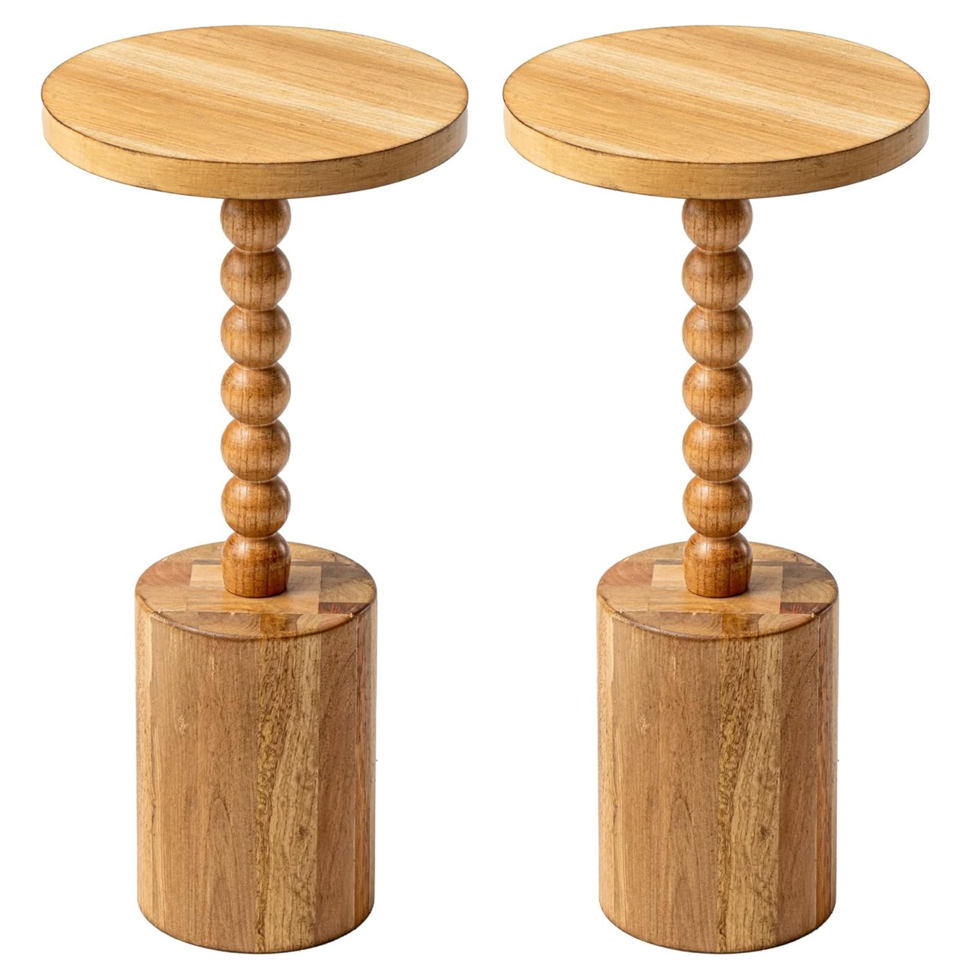 COZAYH Farmhouse Pedestal Side Table for Living Room & Bedrooms, Brown, Set of 2 - VMInnovations