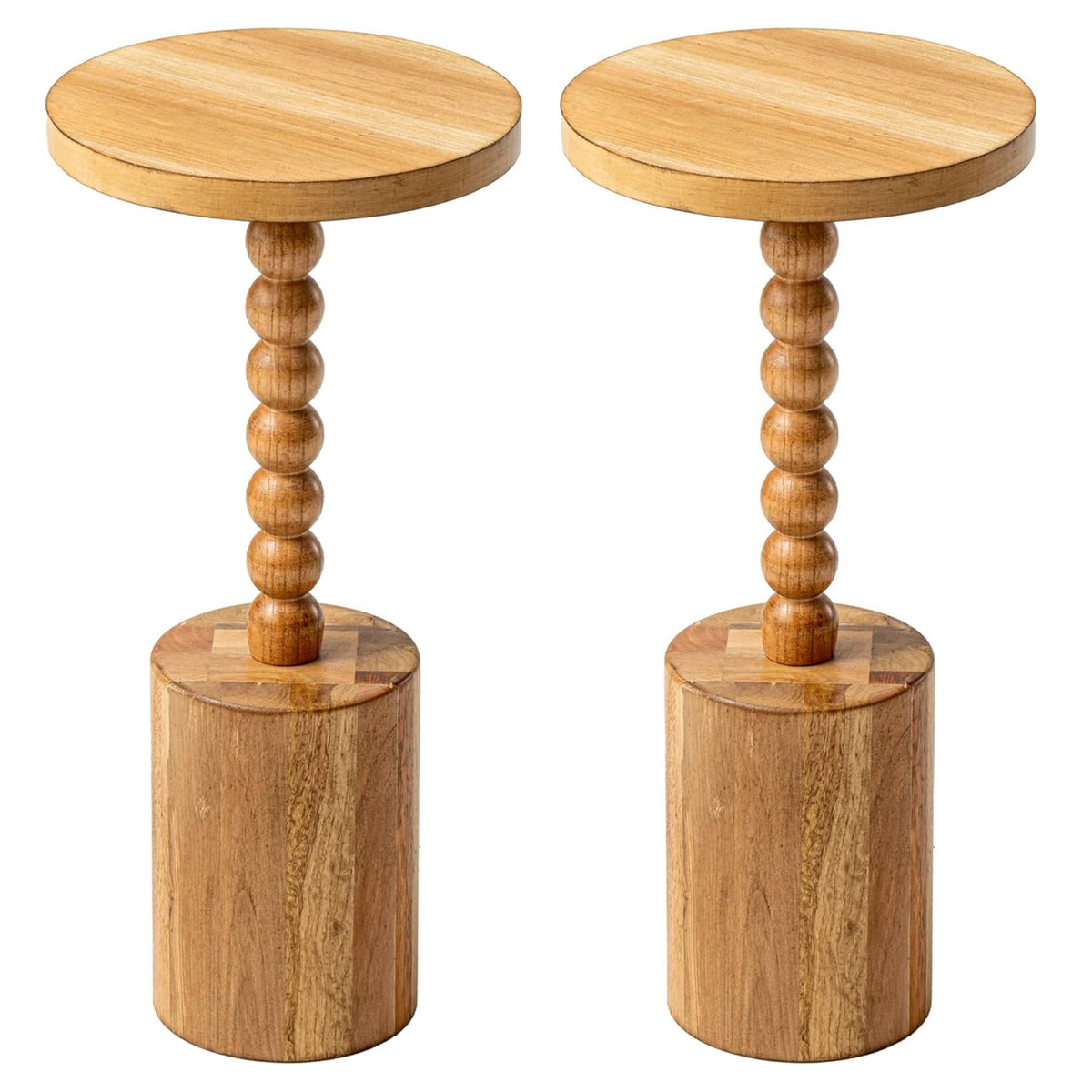 COZAYH Farmhouse Pedestal Side Table for Living Room & Bedrooms, Brown, Set of 2