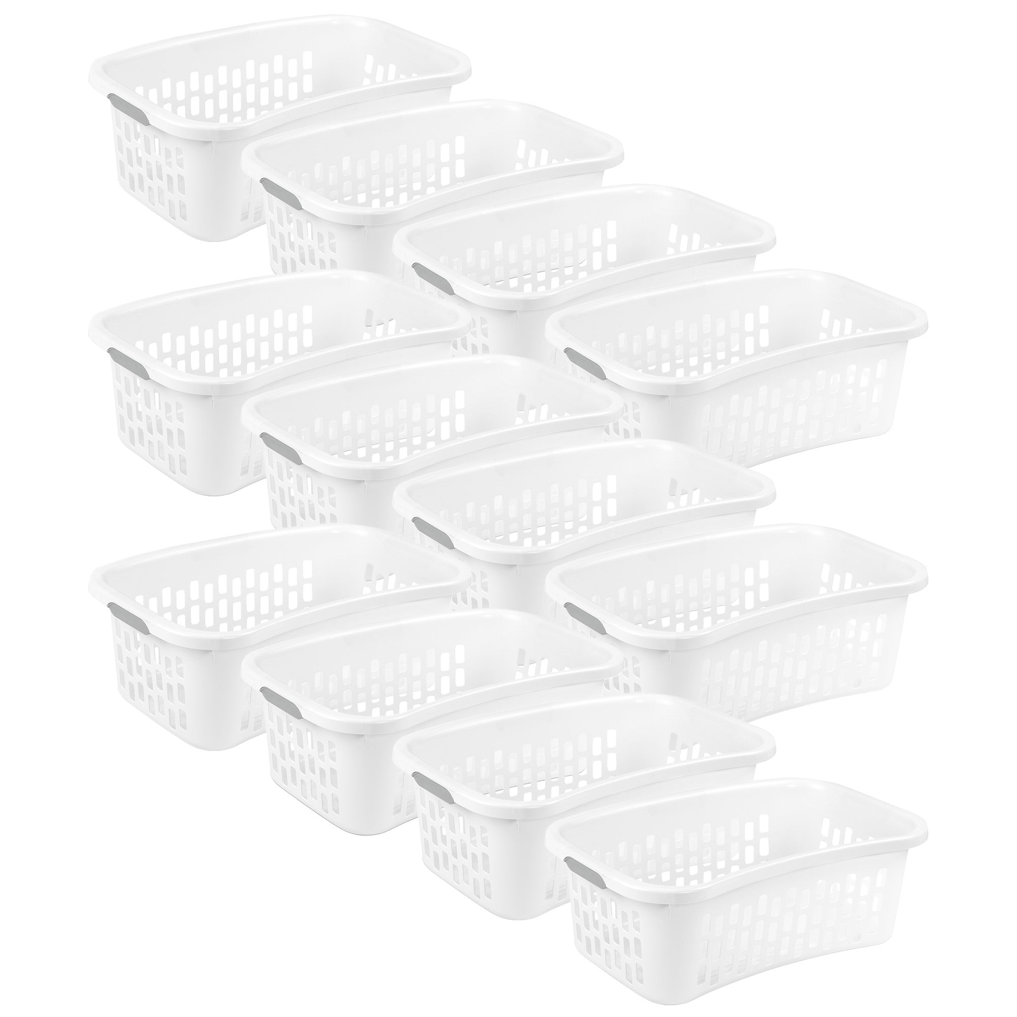 Sterilite HipHold Laundry Basket, 1.5 Bushel Plastic Hamper, White, 12 Pack