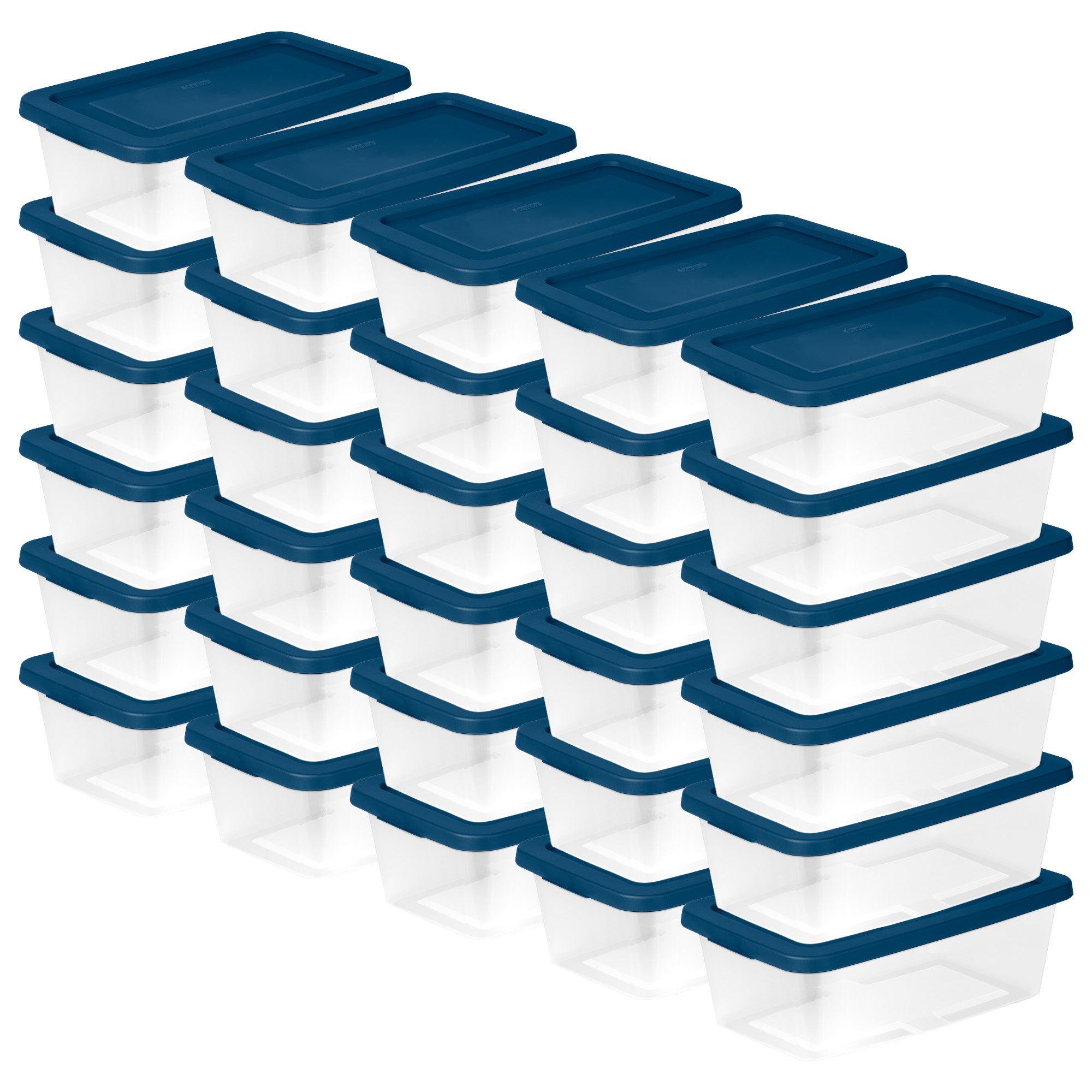 Sterilite 6 Qt Storage Boxes, Clear Plastic Containers with Lid, Set of 30, Blue