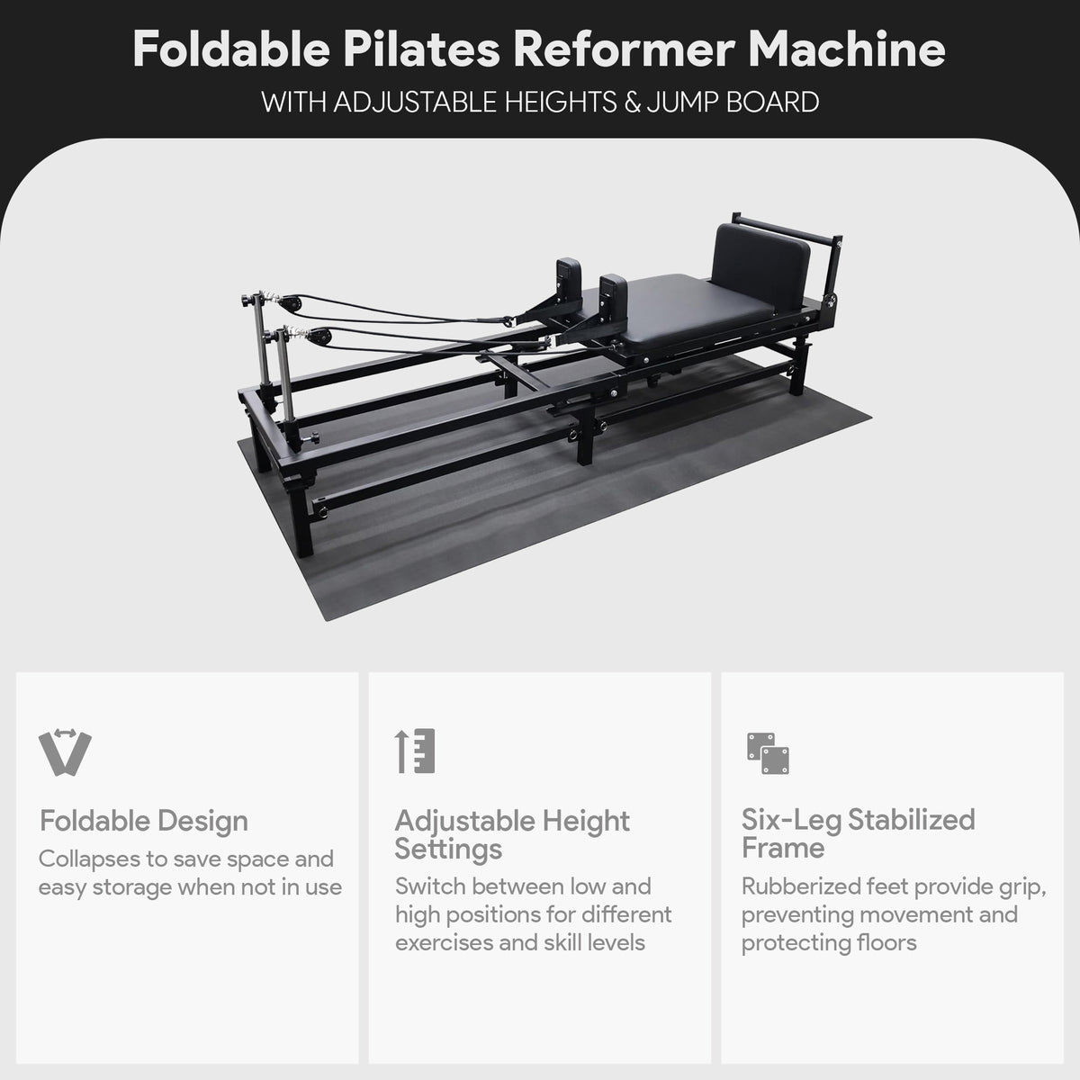 Foldable Pilates Reformer Machine w/ Adjustable Heights & Jump Board (Open Box)