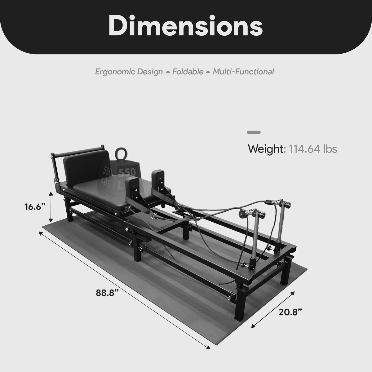 Foldable Pilates Reformer Machine w/ Adjustable Heights & Jump Board (Open Box)