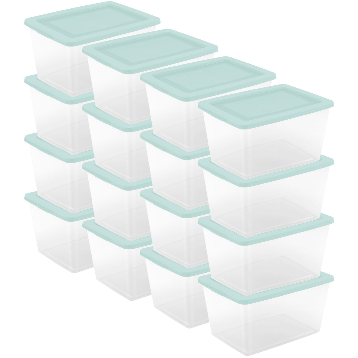 Sterilite 58Qt Storage Boxes, Clear Plastic Containers with Lid, Set of 16, Mint