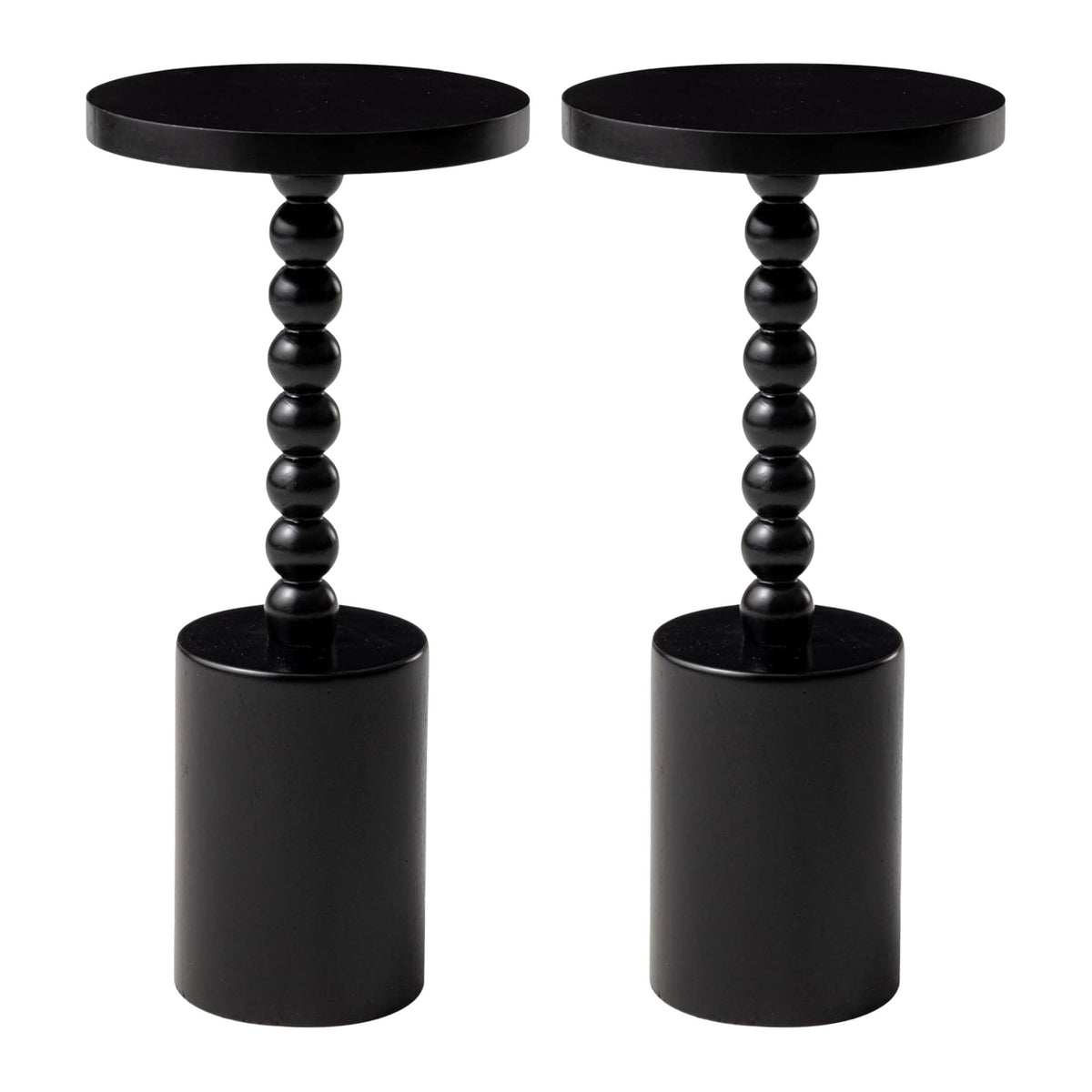 COZAYH Farmhouse Pedestal Side Table for Living Room & Bedrooms, Black, Set of 2