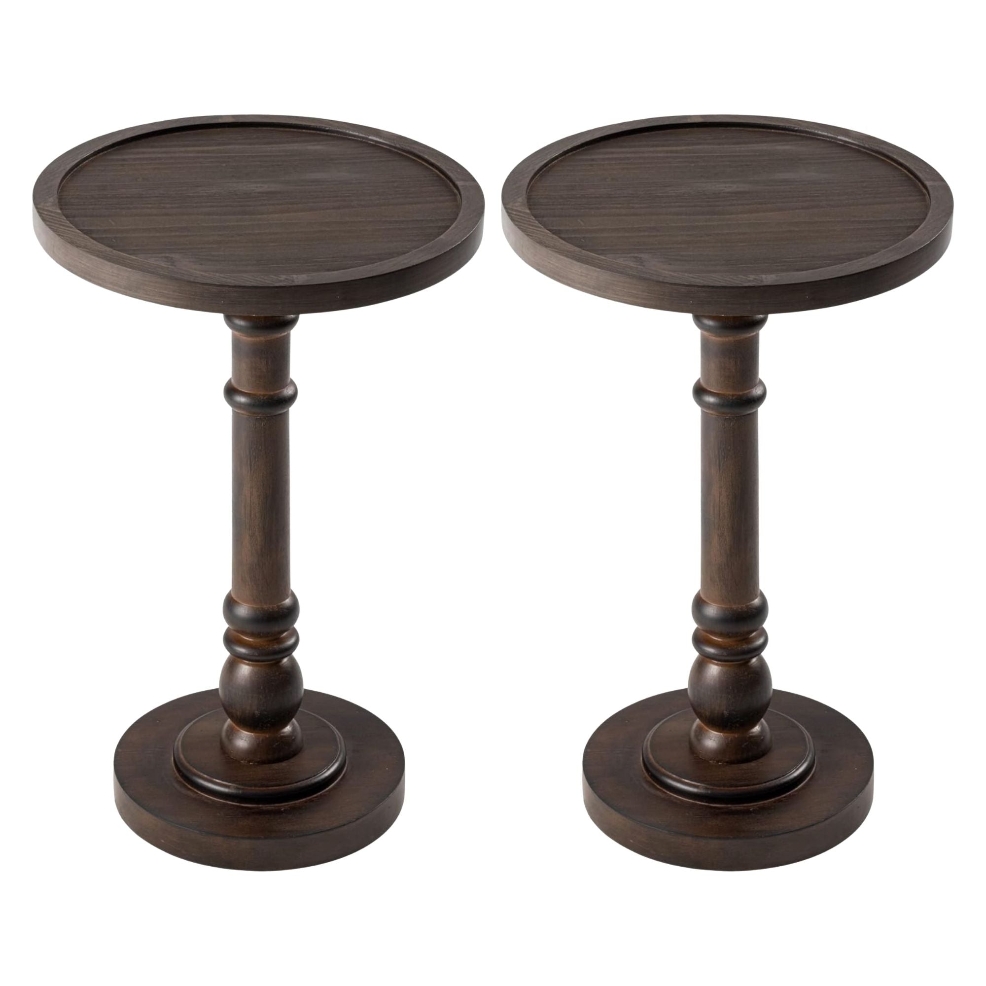 COZAYH Pedestal Tray Top End Table for Drink, Lamp, Plant, Dark Brown, Set of 2 - VMInnovations