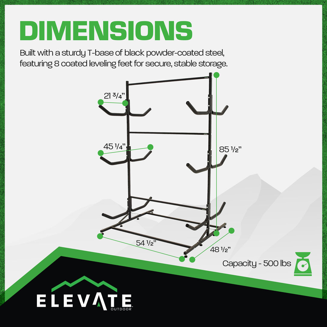 Elevate Outdoor Double-Sided Freestanding Storage Rack for 6 Kayaks or SUPs
