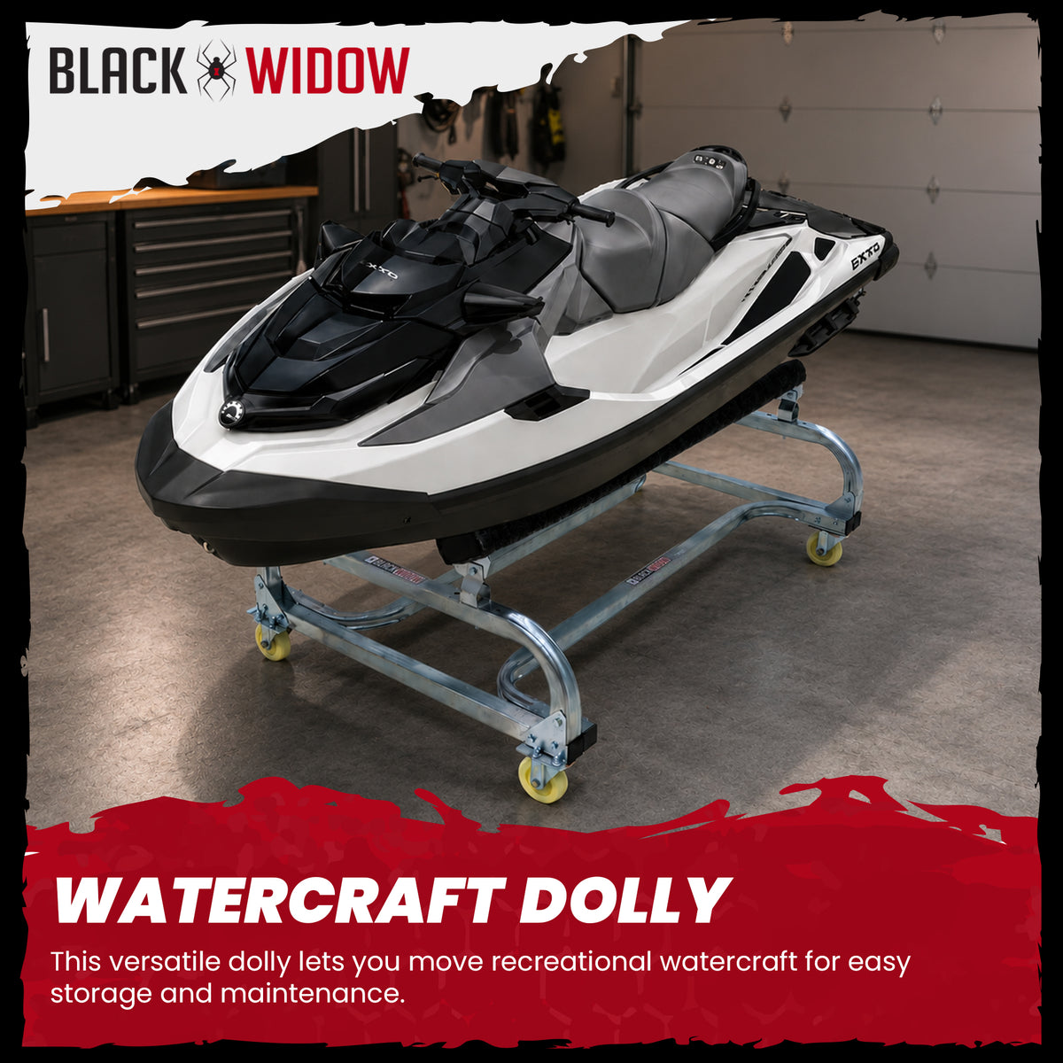 Black Widow Personal Watercraft Dolly for Jet Skis, Jon Boats and Inflatables - VMInnovations