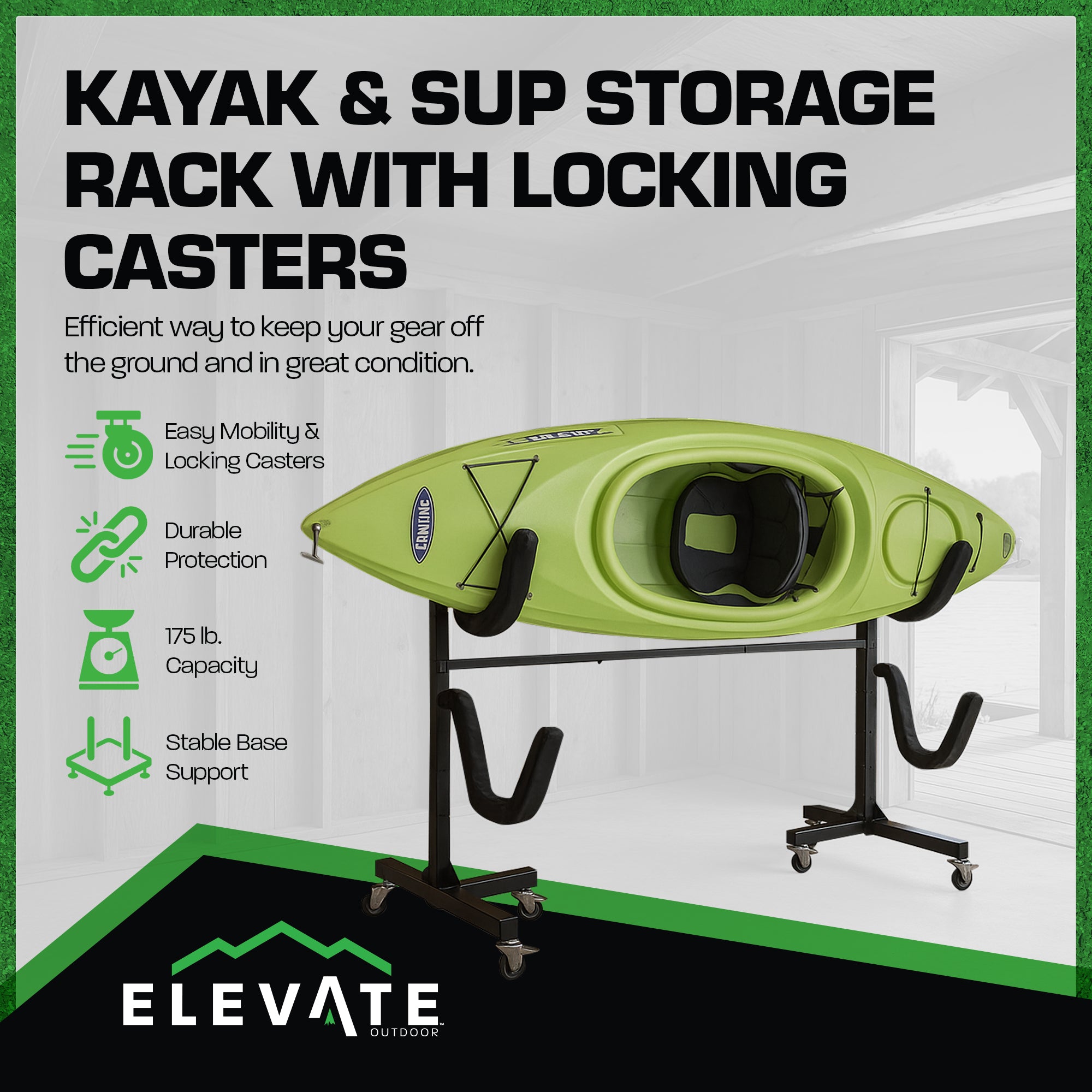 Elevate Outdoor Freestanding Storage Rack for 2 Kayaks or SUPs, 175 lb. Capacity - VMInnovations